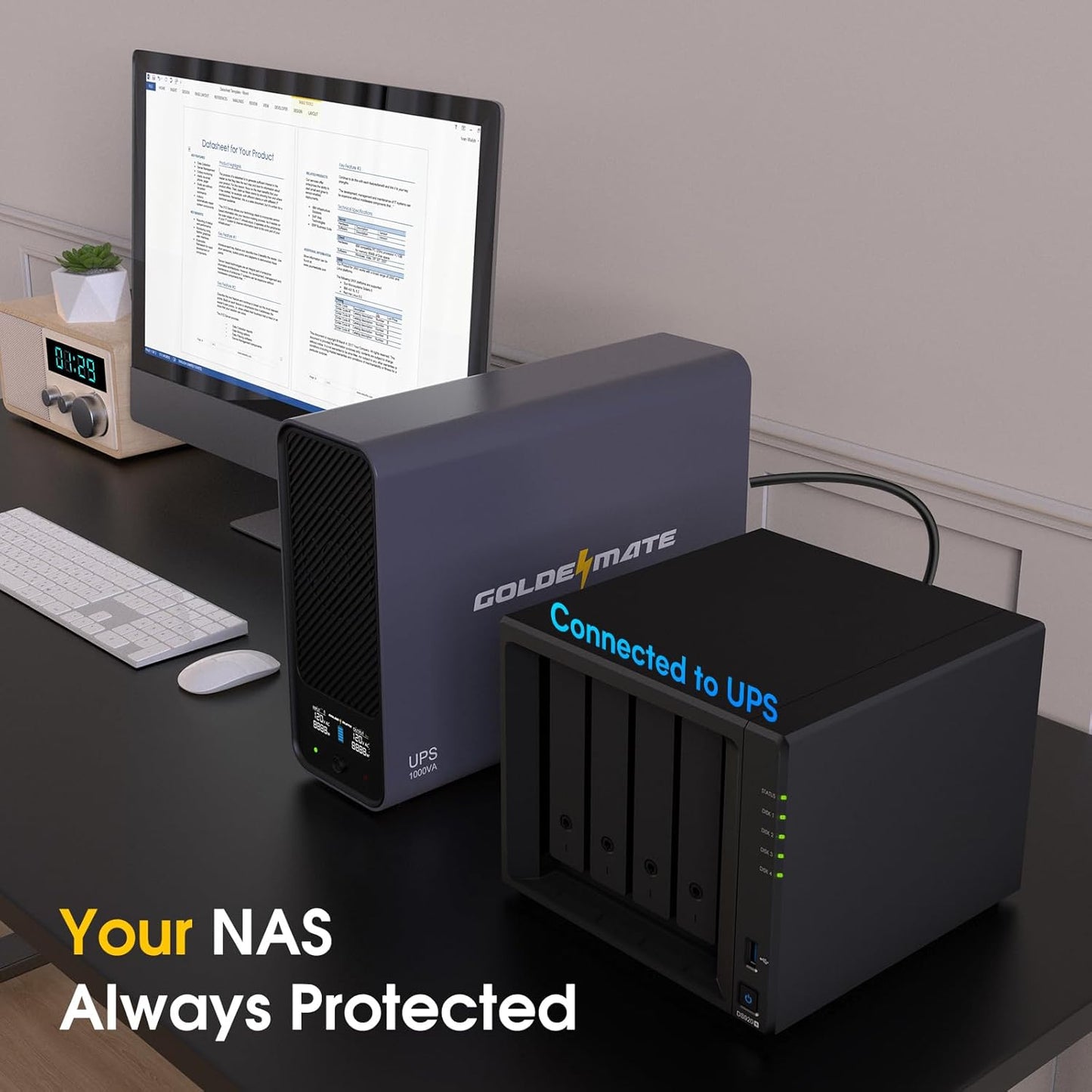 GOLDENMATE 1000VA/800W Lithium UPS Battery Backup and Surge Protector, Sinewave UPS System with LiFePO4 Battery(230.4 Wh), 2025 Upgraded Pro Ver. with Communication Port, 8 Outlets, LCD Display, Gray