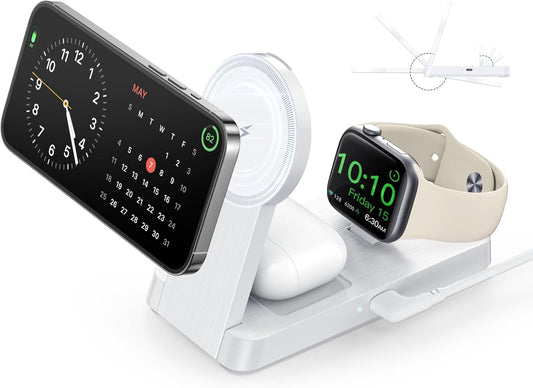 3 in 1 Magnetic Wireless for iPhone Charging Station: Foldable Portable Charger for iPhone 16-12 Pro Max & Apple Watch & AirPods, for Apple Multiple Devices Charger for Home,Office&Travel