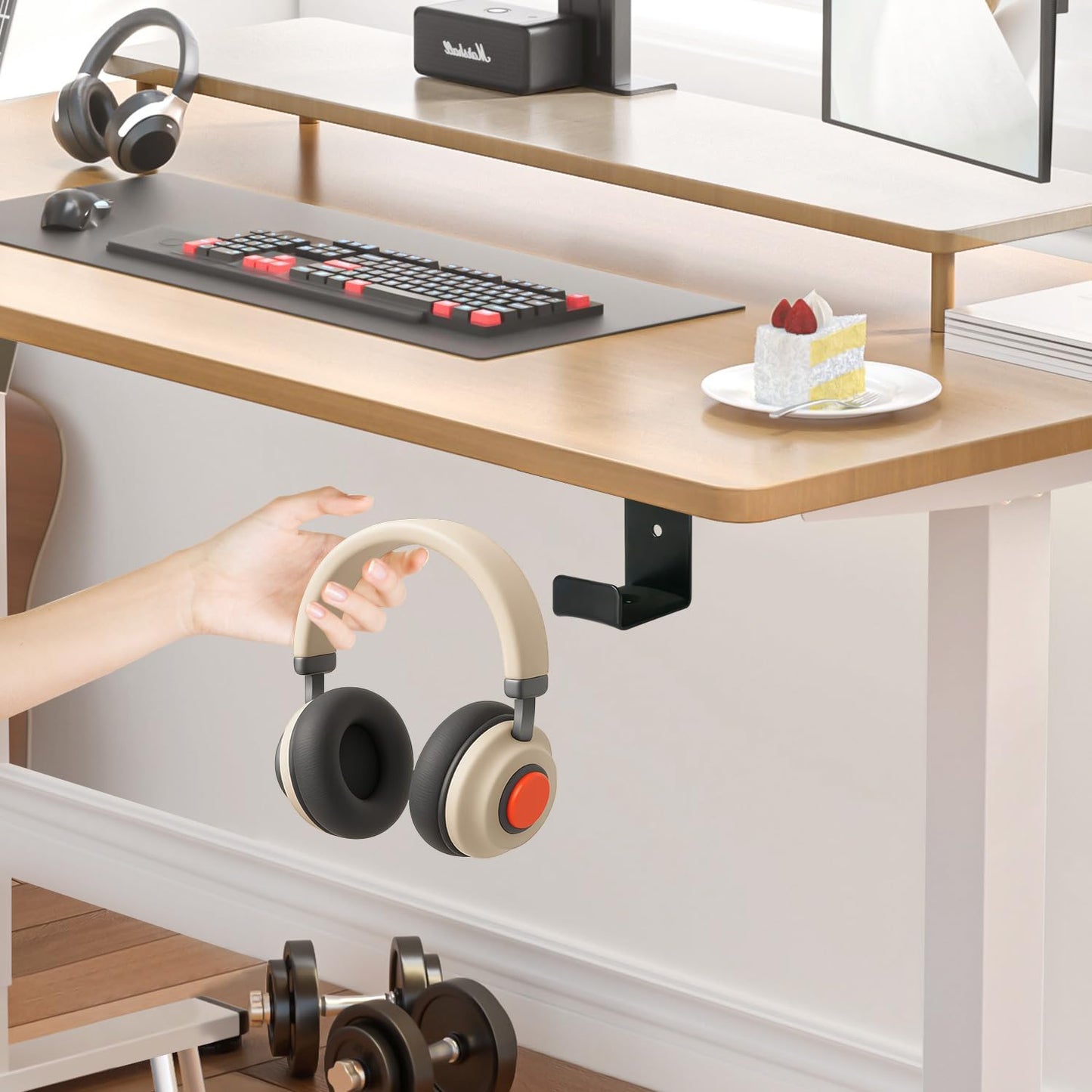 Headphone Mount Hanger,Headset Holder for Desk,Headset Holder Aluminum Hook with Strong Adhesive Tape for Classroom, Gaming Room with 2 Install Style with Rubber Pad,Single