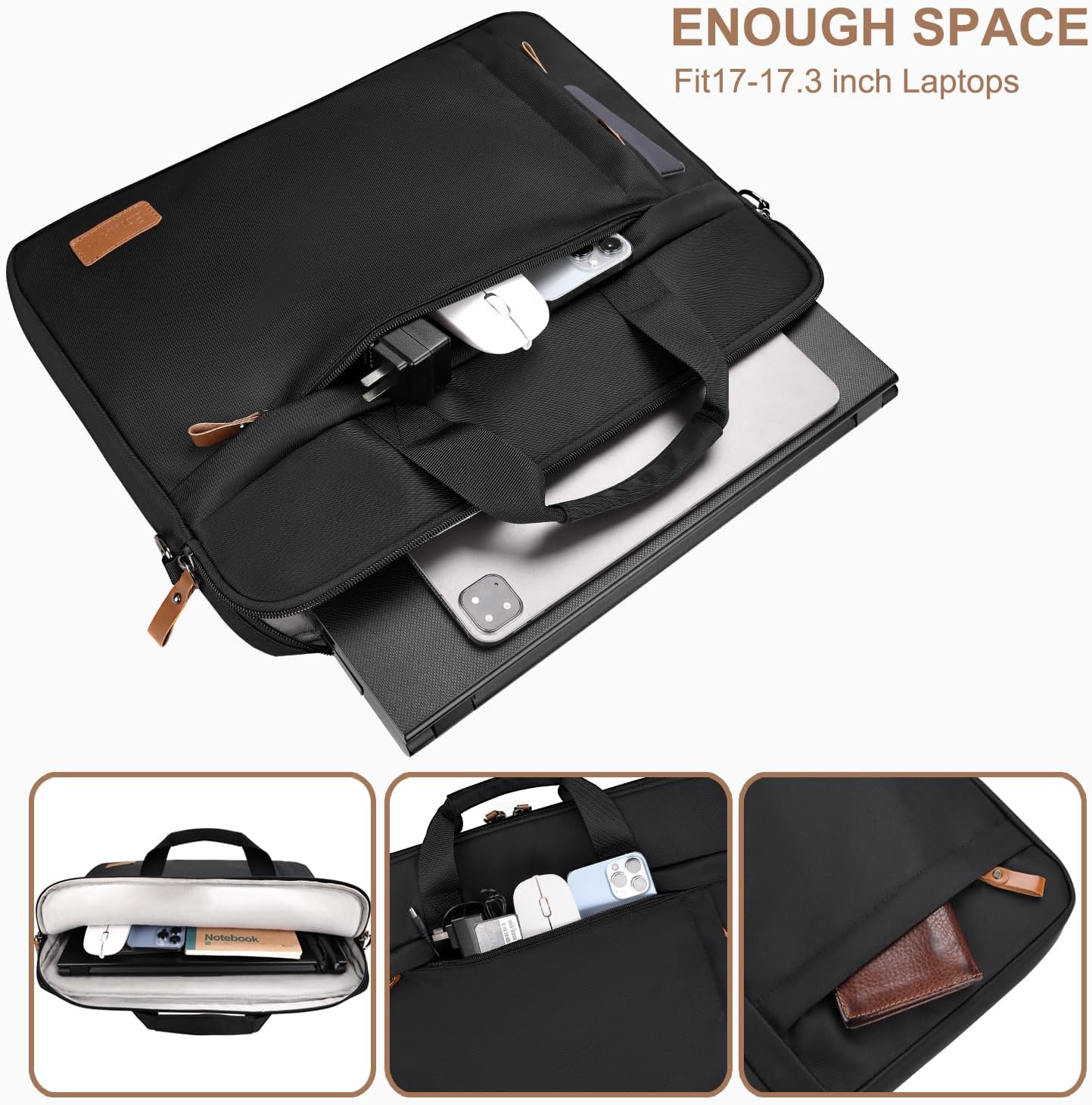 ESTARER Laptop Bag 17-17.3 Inch, Computer Bags for Men Water-resistant Nylon Laptop Case Slim Laptop Sleeve Fits Hp/Dell/Asus/Lenovo/Acer, Black