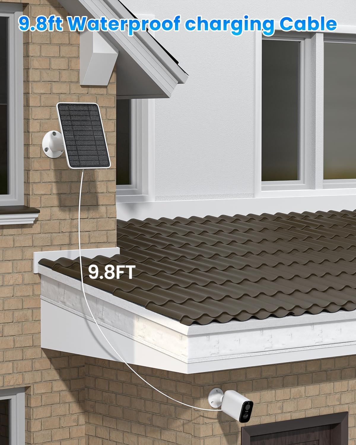 5W Solar Panel for Ring Camera, Solar Panel Charger Compatible with Ring Spotlight Plus/Pro Stick Up Outdoor Cam Battery, 9.8ft Cable with USB-C to Barrel Plug Adapter & Micro-USB Adapter, 3 Pack