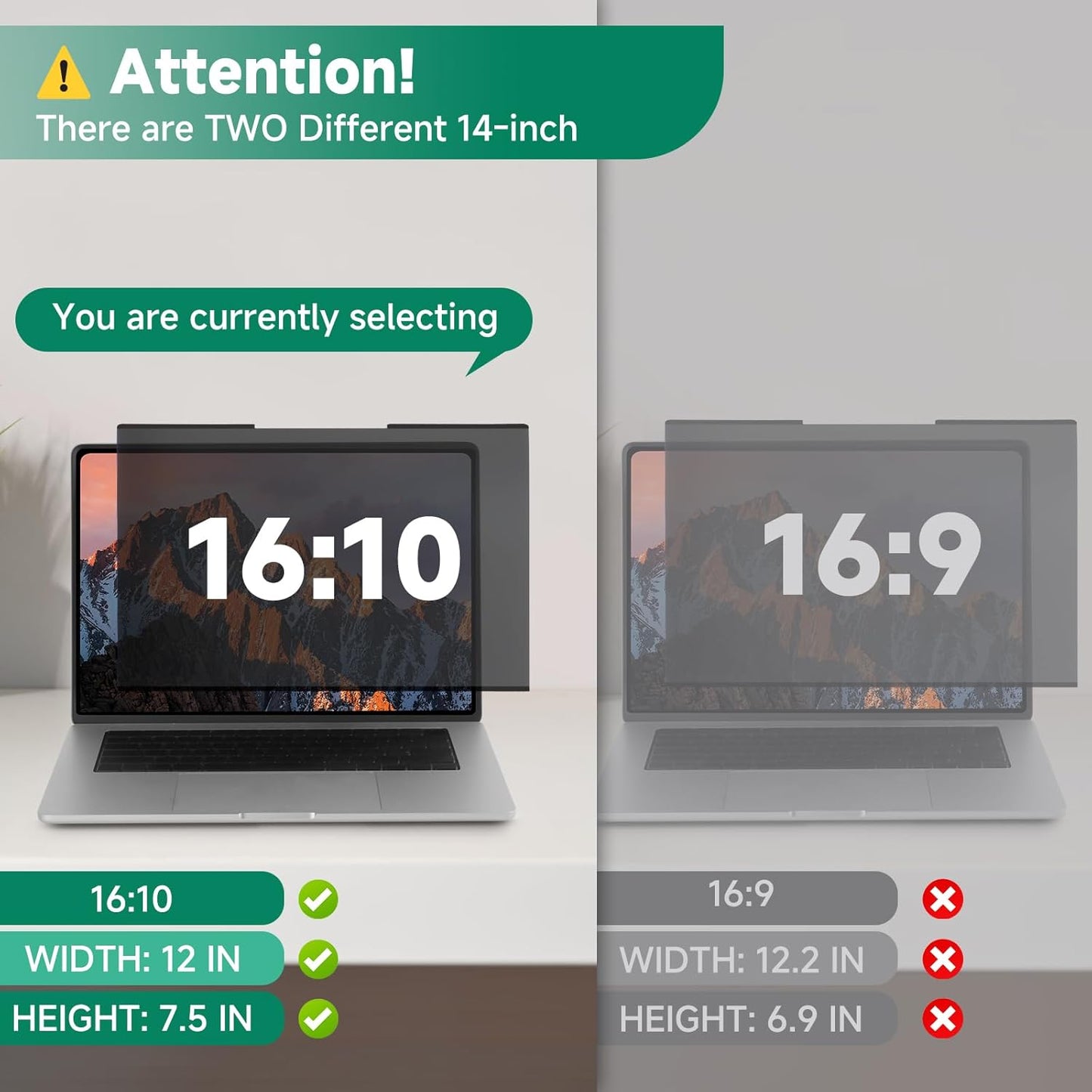 Nano-Suction Laptop Privacy Screen 14 Inch 16:10, Removale Screen Privacy Shield for Laptop, Anti Glare, Anti Bule Light, Screen Protector for Lenovo HP Dell Acer Asus Thinkpad