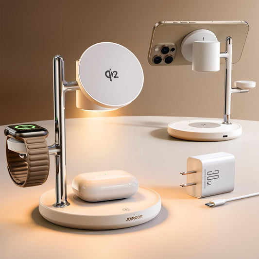 15W MagSafe for JOYROOM, Fast Qi2 Certified 4-in-1 MagSafe Charging Station for Apple, Wireless Charger for iPhone 16/15/14/13/12 Pro Max Series, iWatch, AirPods 4/3/2/Pro(Cable& 30W Adapter Included)