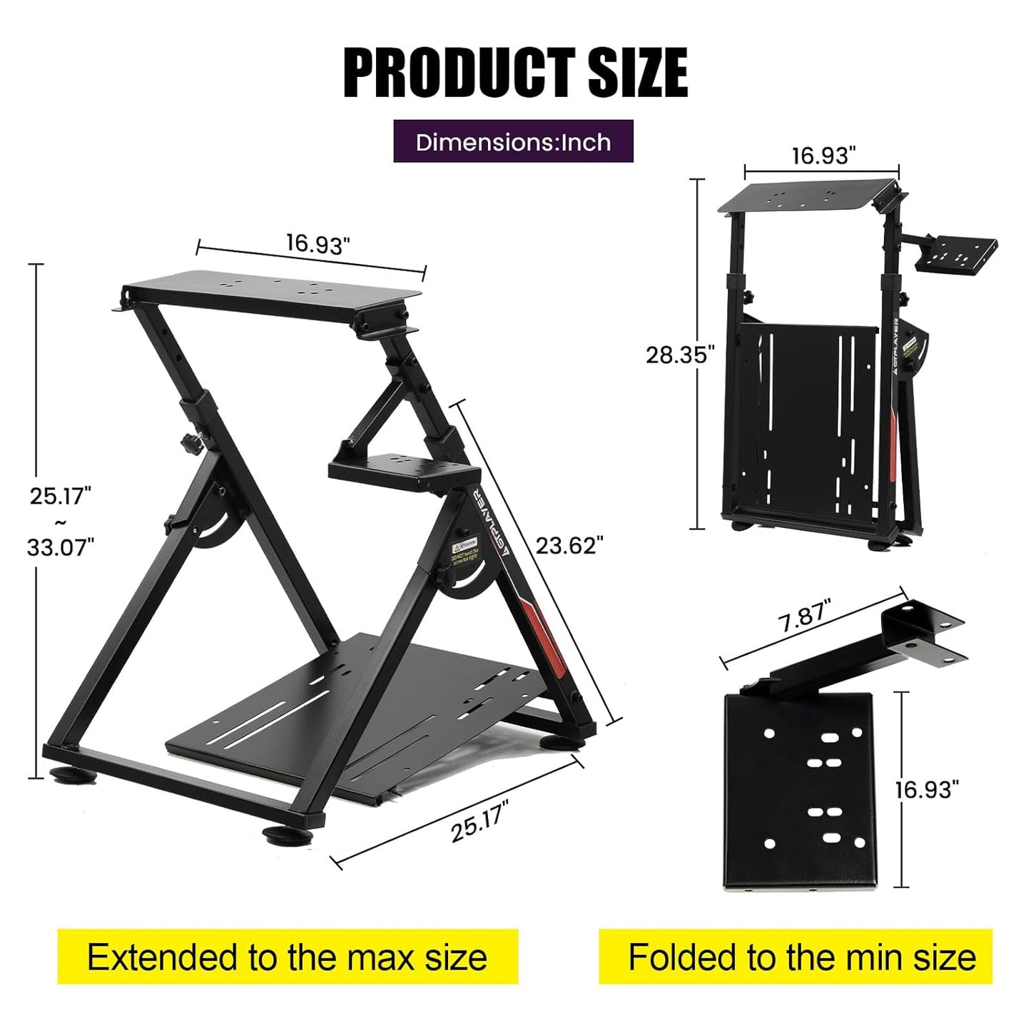 GTPLAYER Sim Racing Wheel Stand Simulator Cockpit Wheel Stand Racing Steering Shifter Mount fit for Logitech G25 G27 G29 G920 G923 Thrustmaster T330TS Gaming Stand Wheel Pedals NOT Included, Black