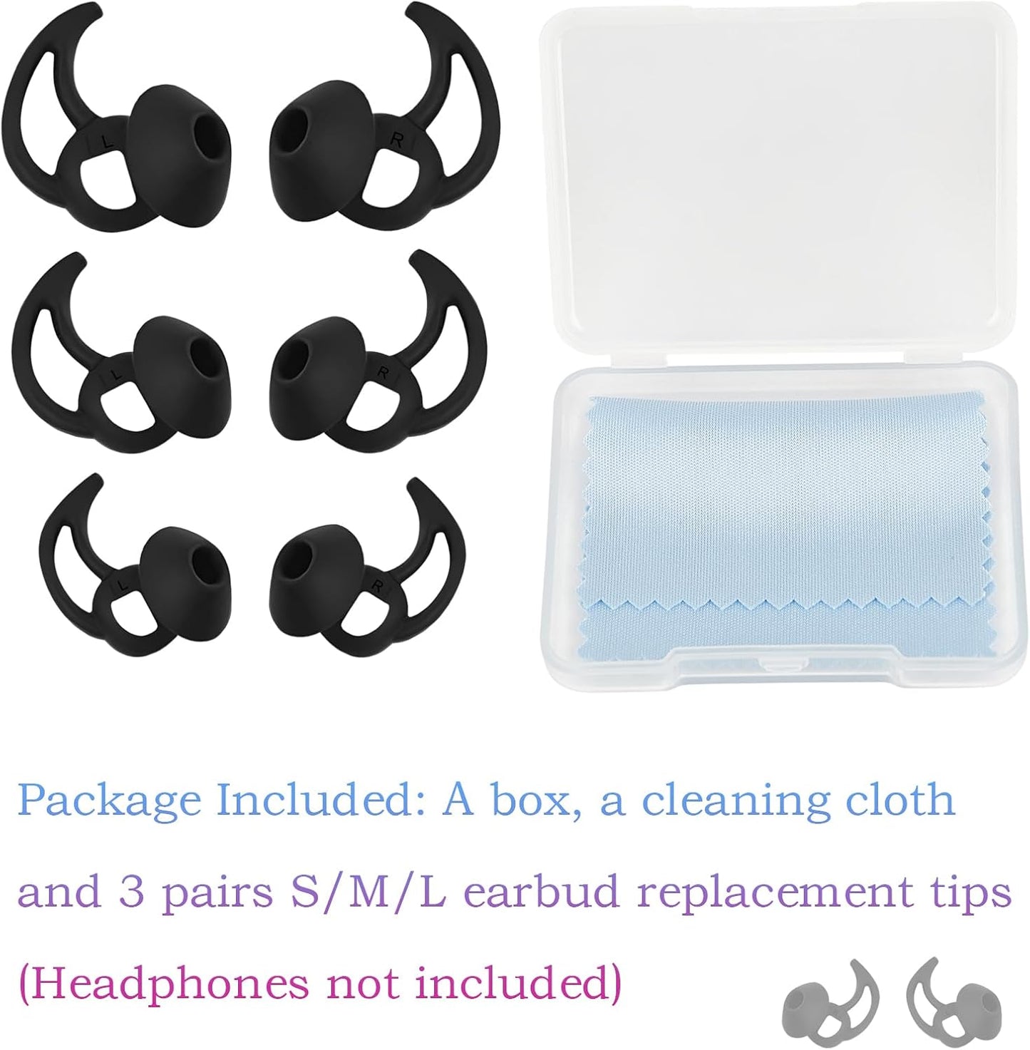 Earbud Replacement Tips Silicone Earbud Tips Ear Bud Covers Compatible with Bose Quietcomfort and Sport Headphone Ear Tips 3 Pairs S M L Black