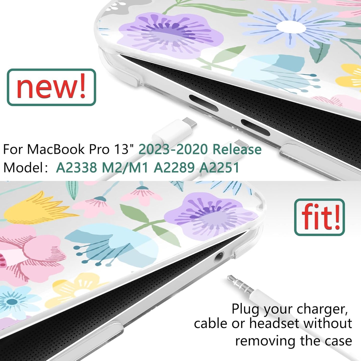 TWOLSKOO Compatible with MacBook Pro 13 inch Case 2023-2016 A2338 M2/M1 A2251 A2289 A2159 A1989 A1706, Plastic Hard Shell Cover & Keyboard Skin & Screen Protector, Spring Blooms