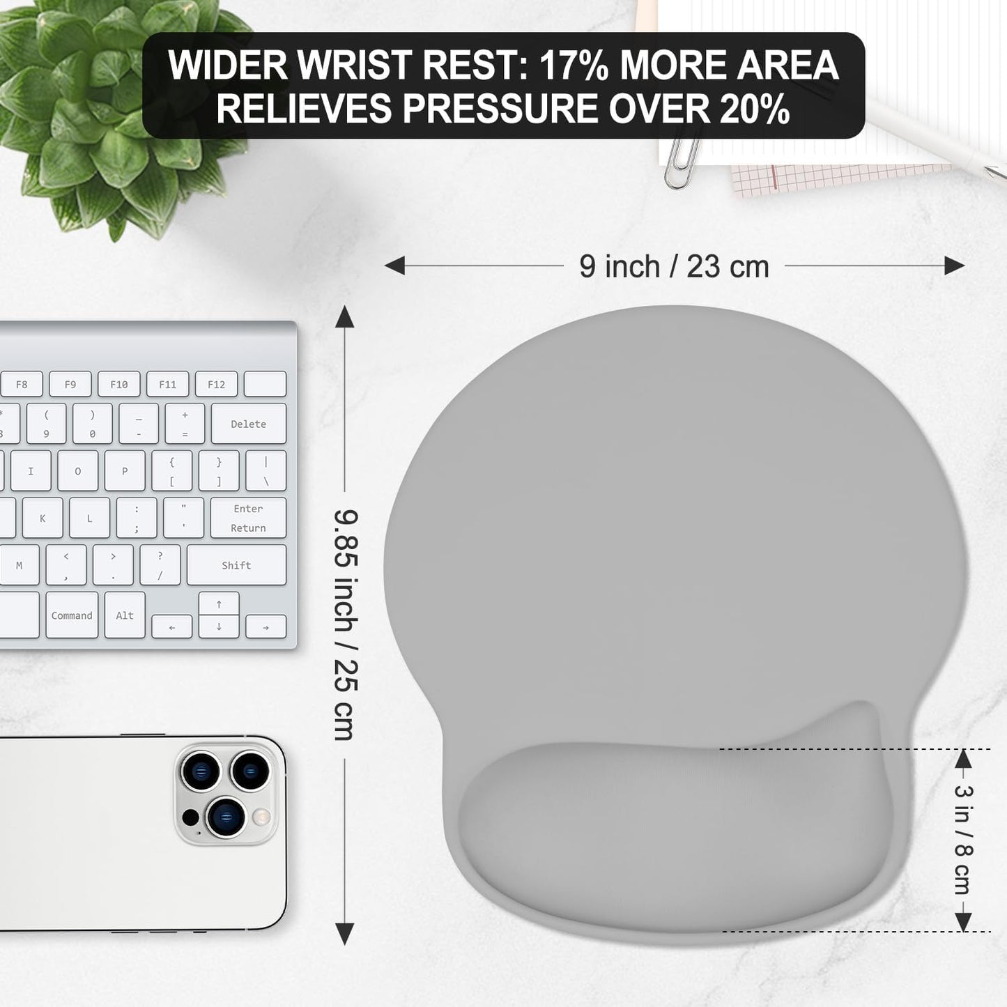 ITNRSIIET Ergonomic Mouse Pad with Wider Memory Foam Wrist Rest +17% - Curved Cushion Reduces Pressure 20%, Pain Relief, Non-Slip, Smooth, Cute Colors, 9.85 x 9 in, Space Gray