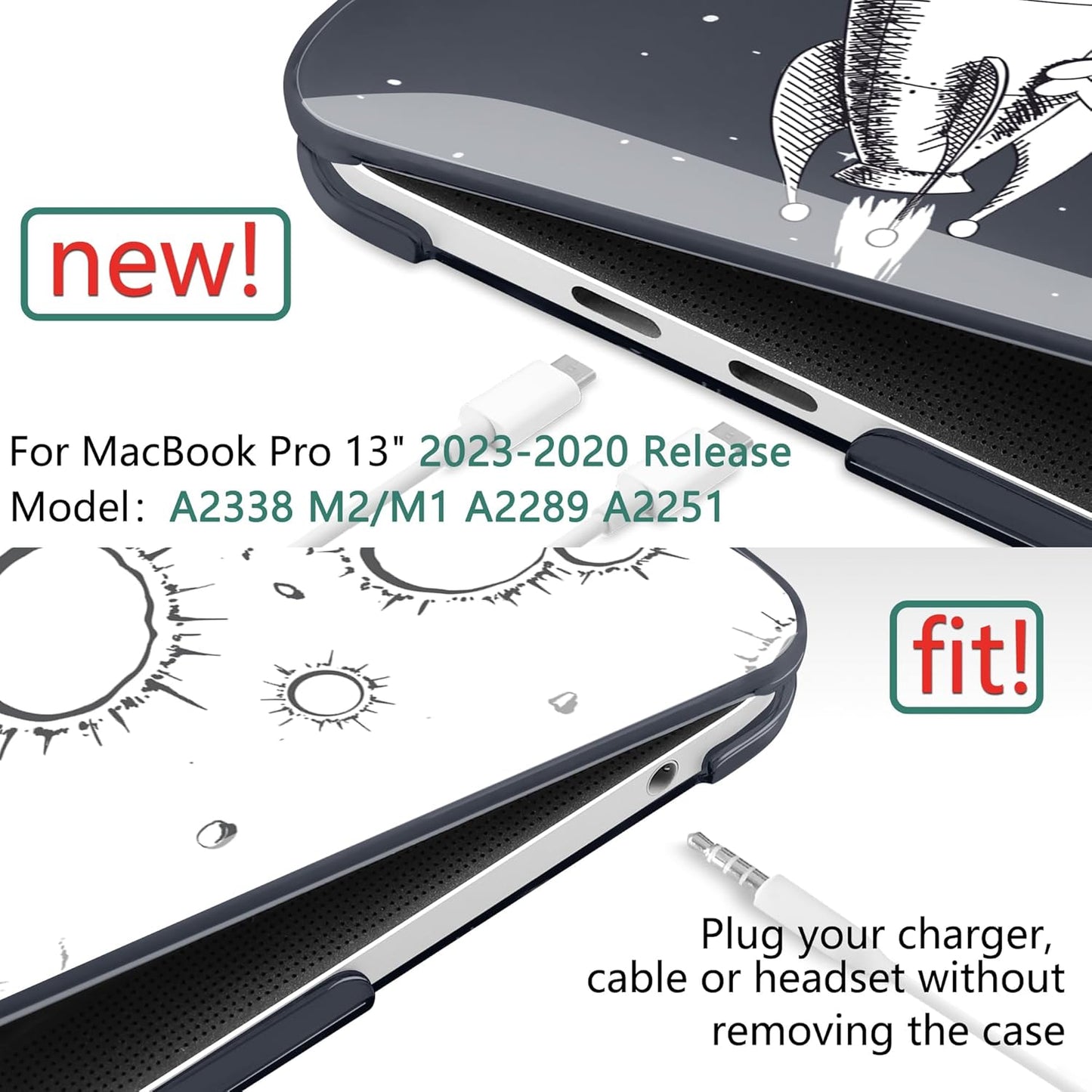 TWOLSKOO Compatible with MacBook Pro 13 inch Case 2023-2016 A2338 M2/M1 A2251 A2289 A2159 A1989 A1706, Plastic Hard Shell Cover & Keyboard Skin & Screen Protector, Flying Astronauts