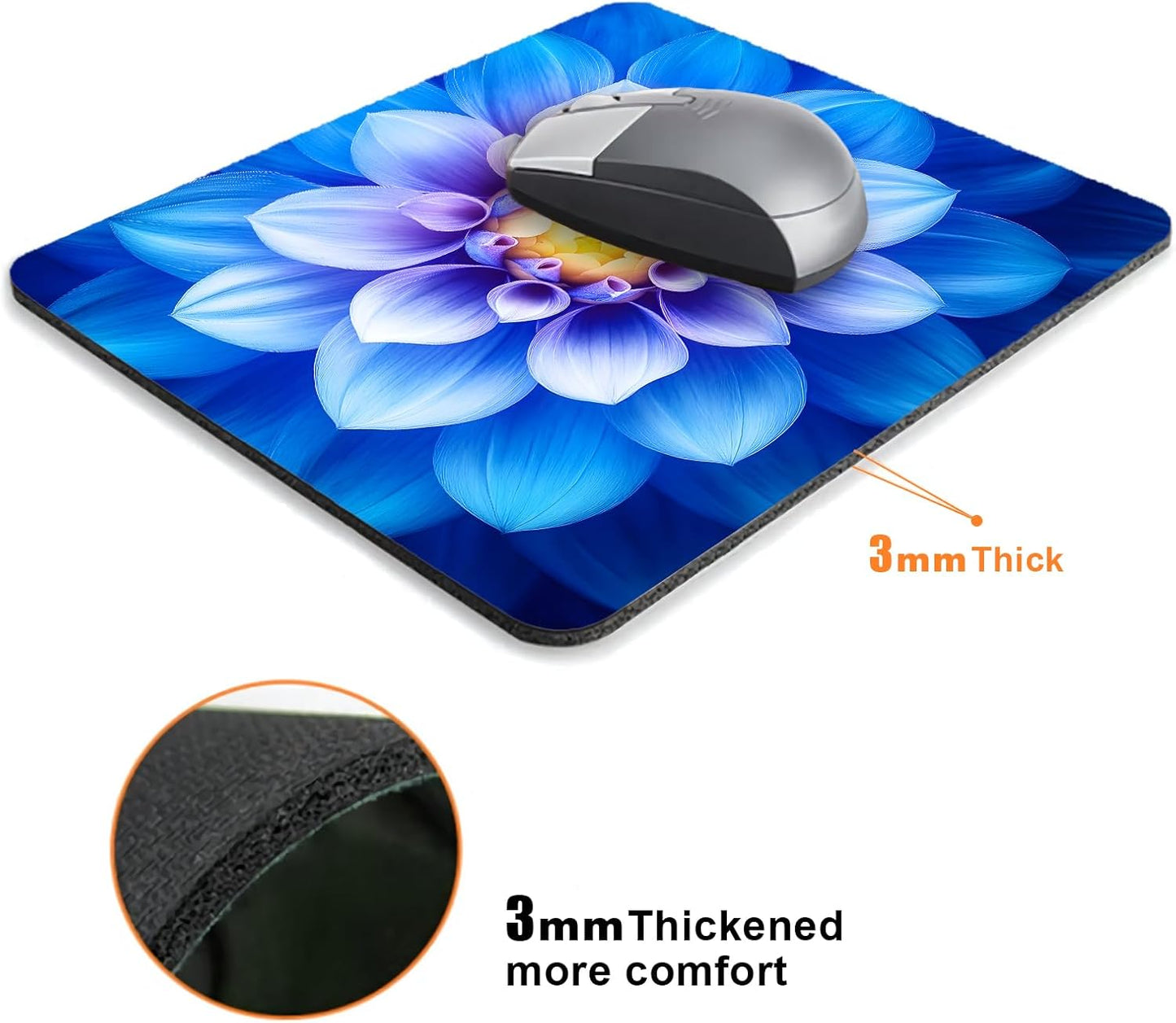 Blooming Blue Lotus Flower Mouse Pads for Desk, Portable Wireless Computer Mouse pad Small Design with Women, Non-Slip Rubber Base Laptop Mousepad 9.5" x 7.9" Smooth Surface for Office & Travel