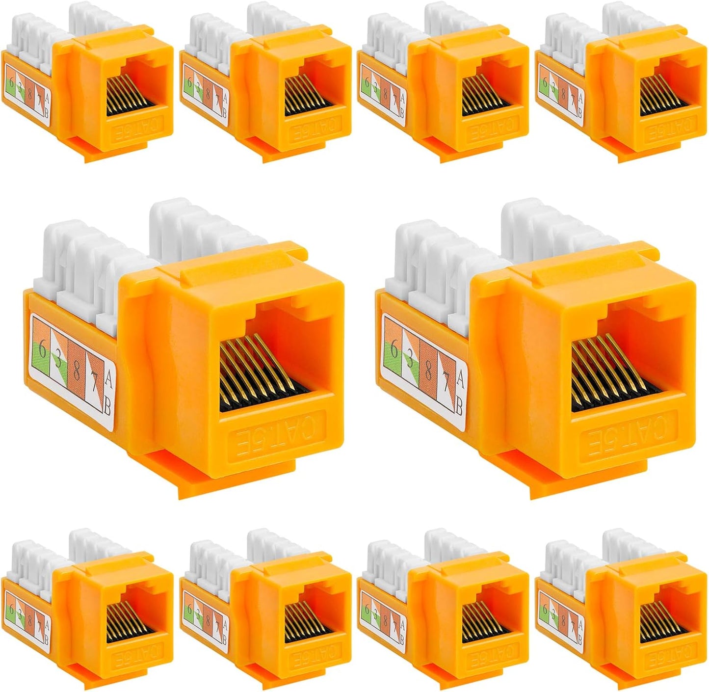 Cmple - 10 Pack Cat5e Keystone Jack Insert Punch Down RJ45 Connectors RJ45 Keystone Jack 90 Degree Female for Wall Plates, Patch Panels, Patch Cables, Ethernet Cables - Yellow
