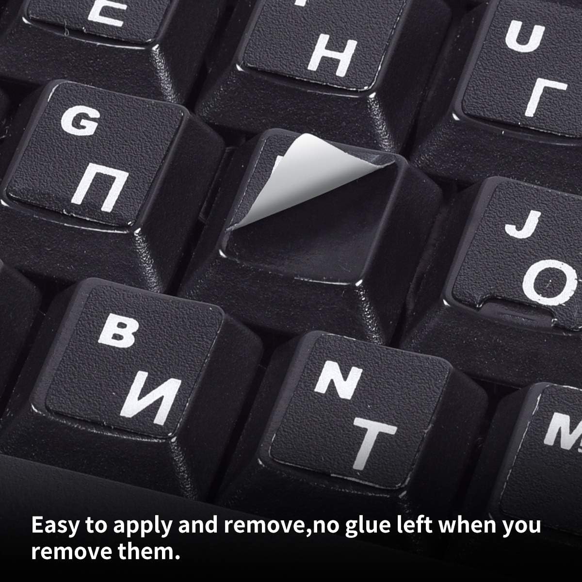 2PCS Russian Keyboard Stickers, Russian-Englsih Keyboard Letters Replacement Stickers White Font Black Background for PC Computer Laptop Notebook Desktop, Cyrillic Keyboard Alphabet Stickers