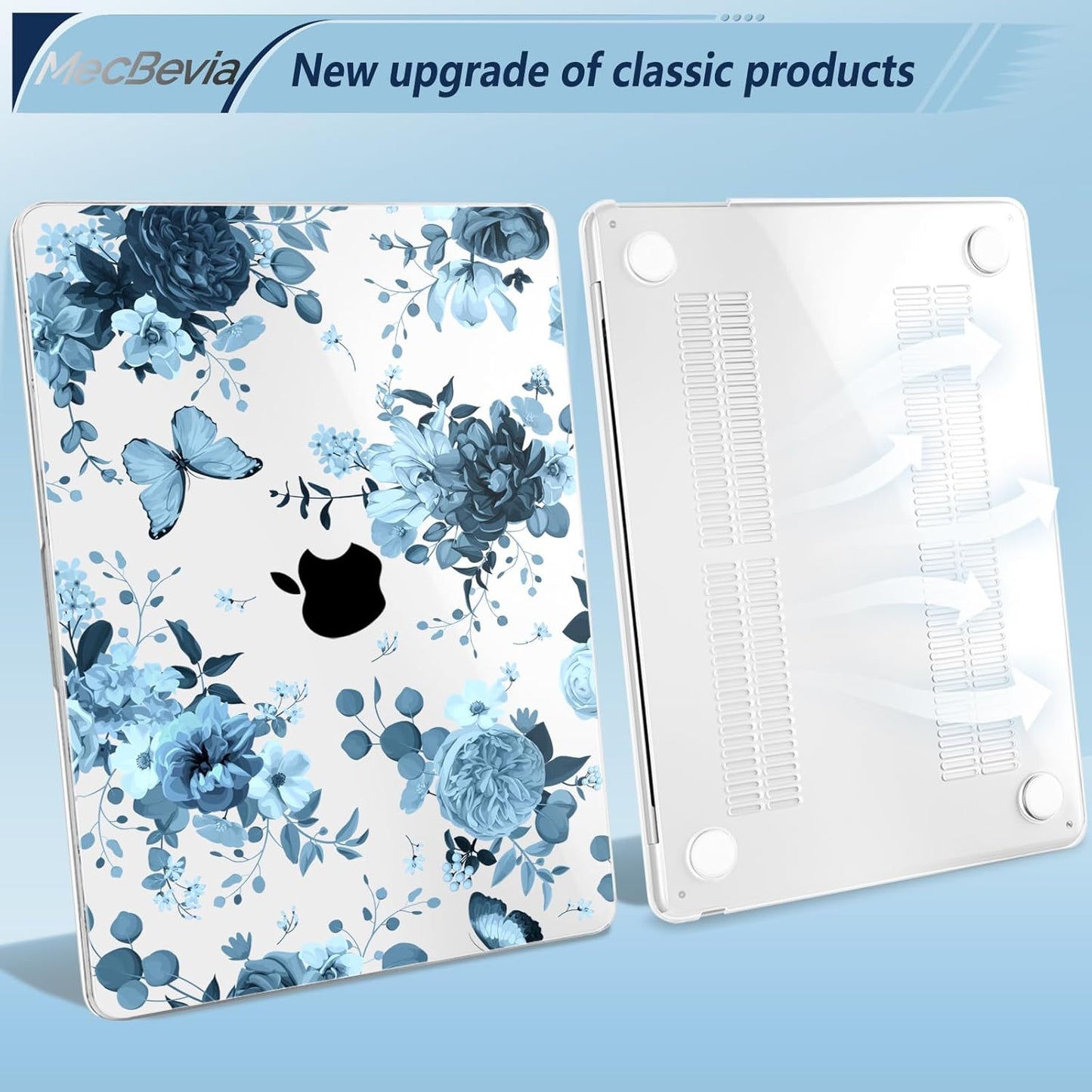 Compatible with MacBook Air 15 inch Case, M4 A3241/M3 A3114/M2 A2941 (Released 2025 to 2023), Hard Shell, Keyboard Cover, Screen Protector, Webcam Cover & Type-C Adapter, Blue Flowers