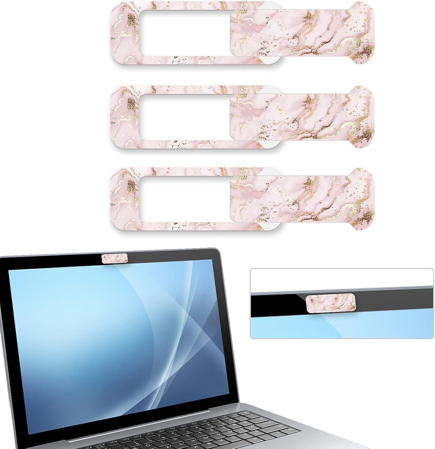 Webcam Cover, 3 Pieces, Laptop Camera Cover, Privacy Shielding Capacity is Twice as Big as The Traditional, Suitable for Computer Mobile Phones, laptops, Tablets and so on (Golden Marble)