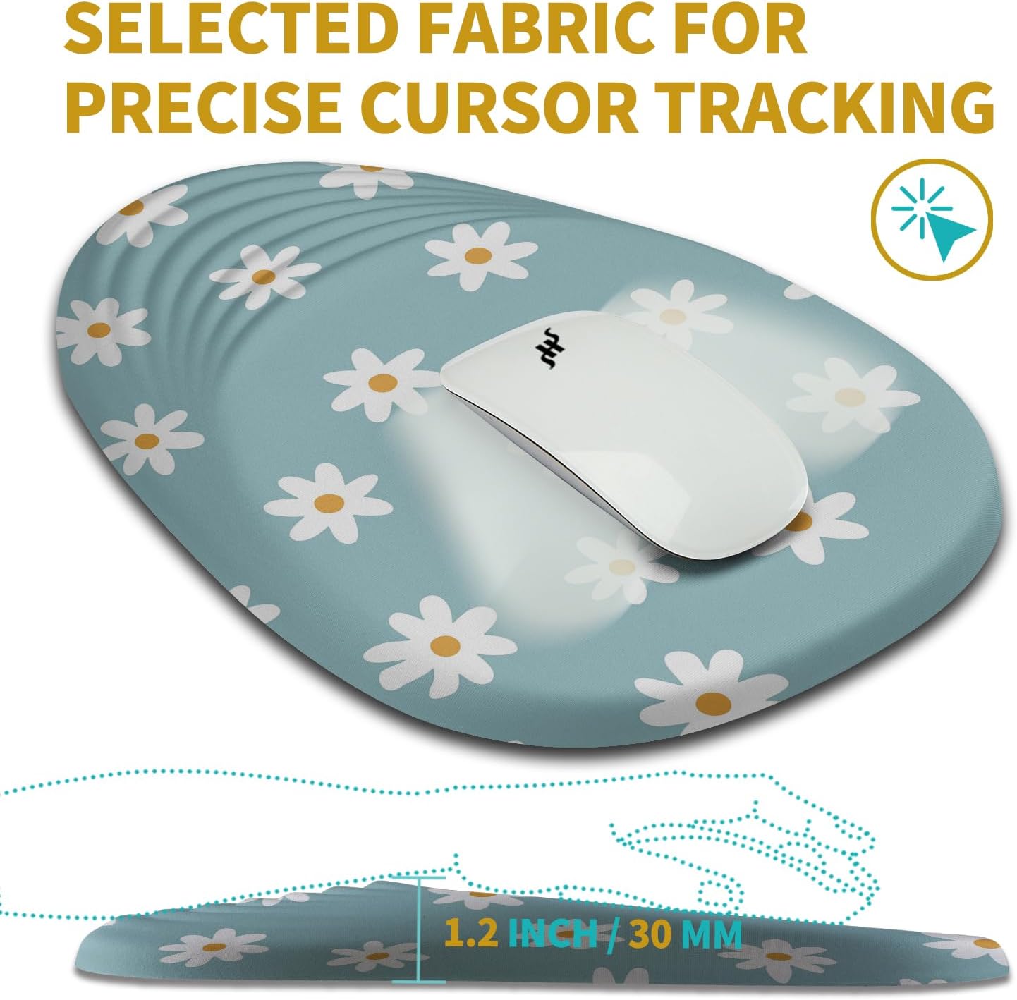 Hokafenle Ergonomic Mouse Pad Wrist Support with Stepped-Wedge Design, Wrist Rest Pain Relief Mousepad Filled with Memory Foam, Carpal Tunnel Mousepad for Wireless Mouse(12x8 inch, Little Daisy)