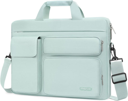 MOSISO Laptop Shoulder Bag, Computer Bag with 2 Raised&1 Flapover&1 Horizontal Pocket&Handle&Belt