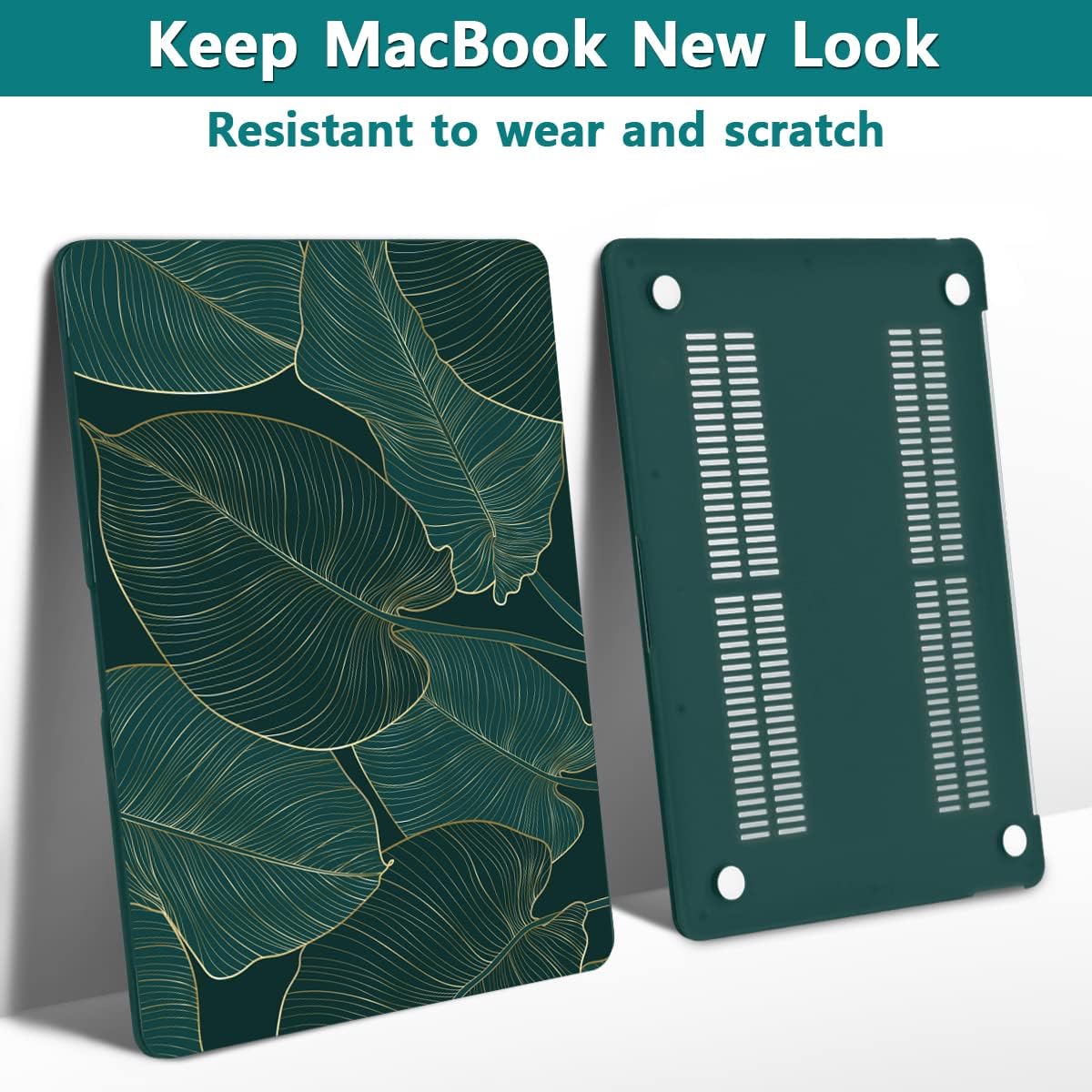 Teryeefi Hard Shell Case + Keyboard Cover + Screen Protector for MacBook Air 13 inch M1, Green Leaf