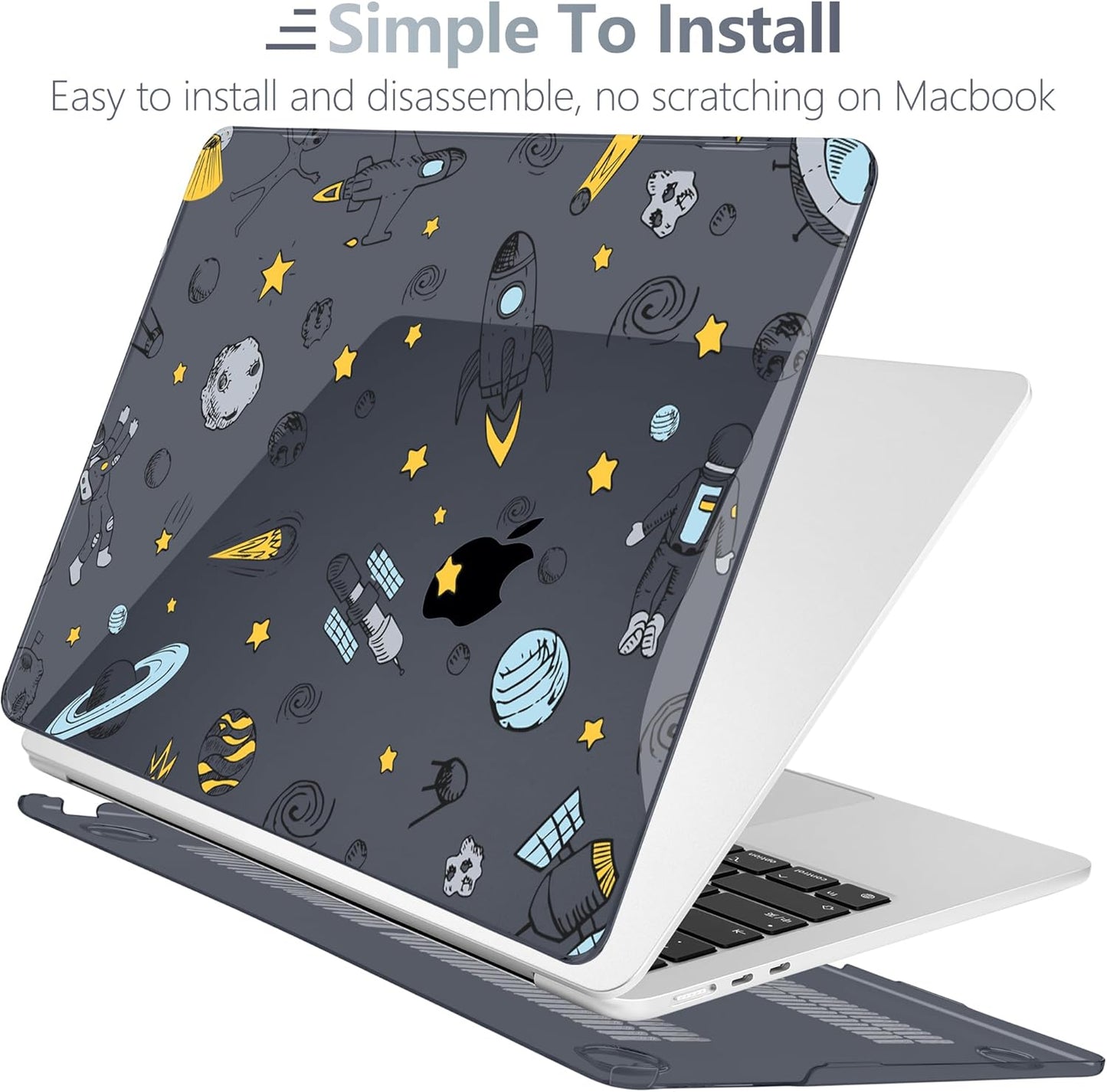 Batianda Premium Case for New MacBook Air 15 inch 2025 2024 2023 with M4 M3 M2 Chip, Designed Protective Plastic Black Hardshell & Keyboard Cover & Screen Protector, Hand Drawn Space