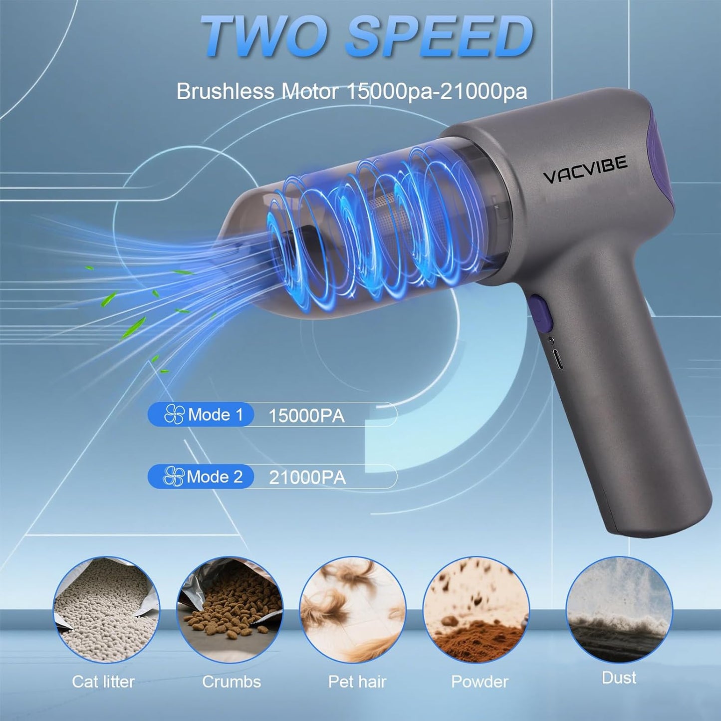 Car Vacuum Portable Cordless, 21000PA 4 in 1 Suck/Blow/Pump/Charger 120W Handheld Car Vacuum Cleaner and Air Duster, Brushless Motor Multi-Nozzles for Home Office Grey