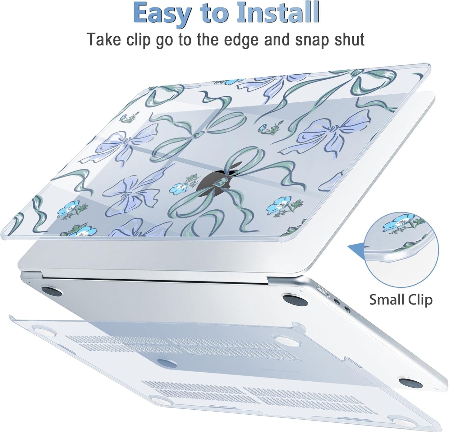 Mektron for 2025 MacBook Air 15 inch M4 Case A3241/ 2024 M3 A3114/ 2023 A2941 M2 Hard Printed Case with 15.3 Liquid Retina Display Touch ID, Plastic Hard Cover & Keyboard Skin- Bows C355-Blue