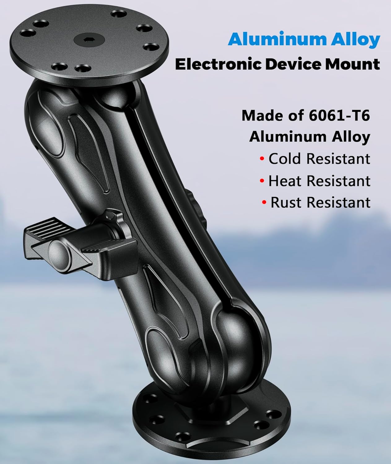 Aluminum Alloy Fish Finder Mount with 1.5" Ball AMPS Hole Round Plates, 5.7" Medium Arm Marine Electronic Mount Tablet Holder for Garmin, Lowrance, Humminbird, Raymarine and More