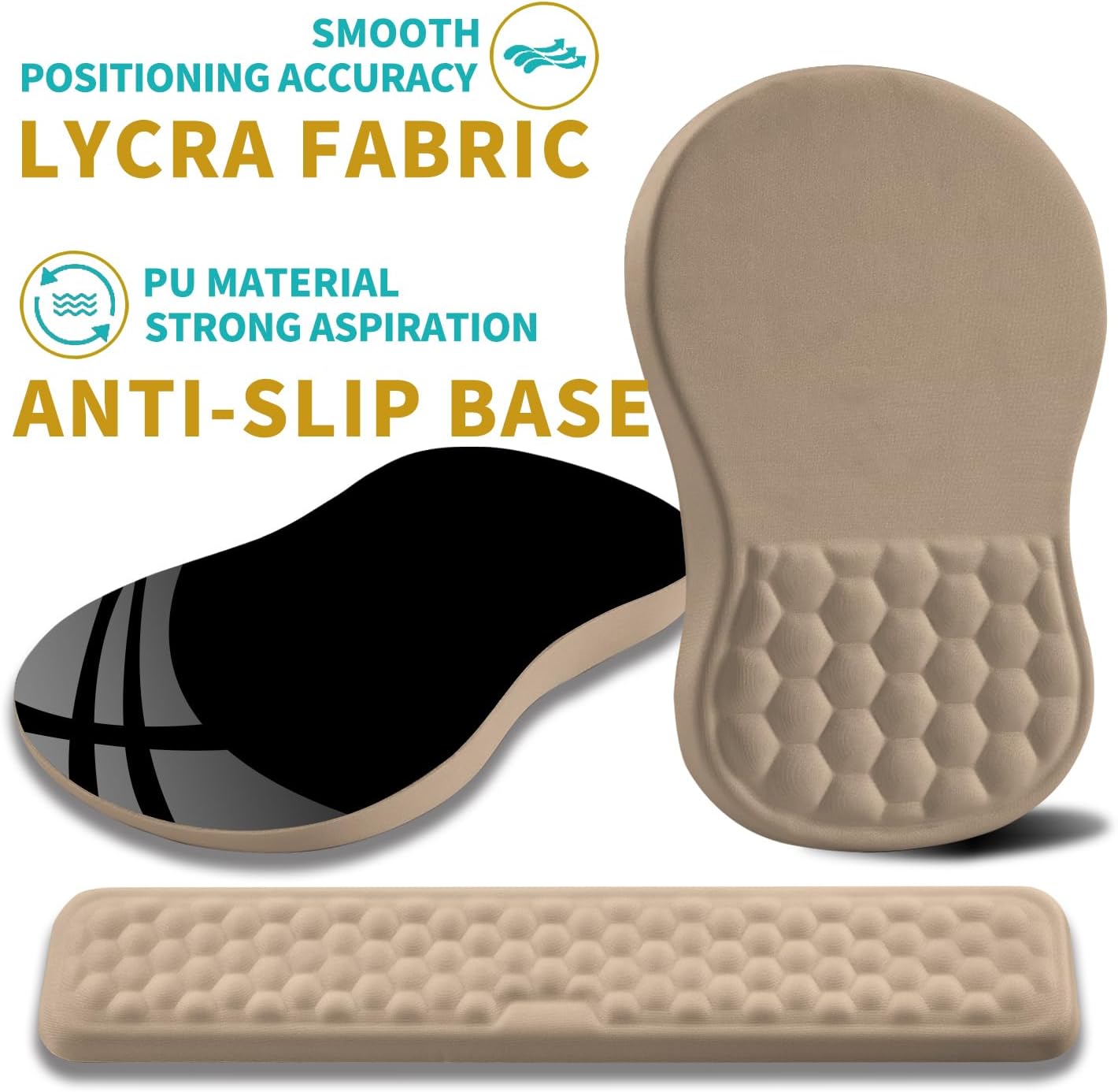 Hokafenle 2 in 1 Ergonomic Mouse Pad Wrist Support & Wrist Rest for Computer Keyboard Set, with Relieve Carpal Tunnel Pain Massage Bulge and Full Memory Gel Design (2In1 Set, Sand Color)