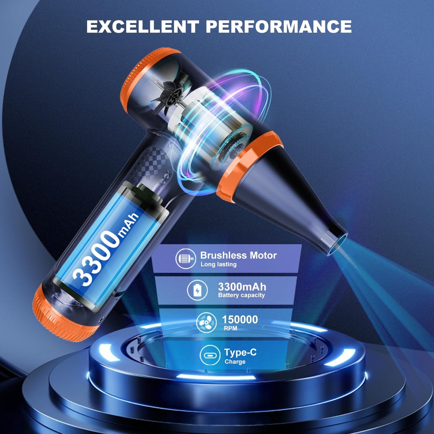 Compressed Air Duster - 150000RPM Brushless Motor, Mini Air Blower for PC Cleaning Kit, Canned Air Duster for Computers, Rechargeable & Portable Compressed Air for Electronics