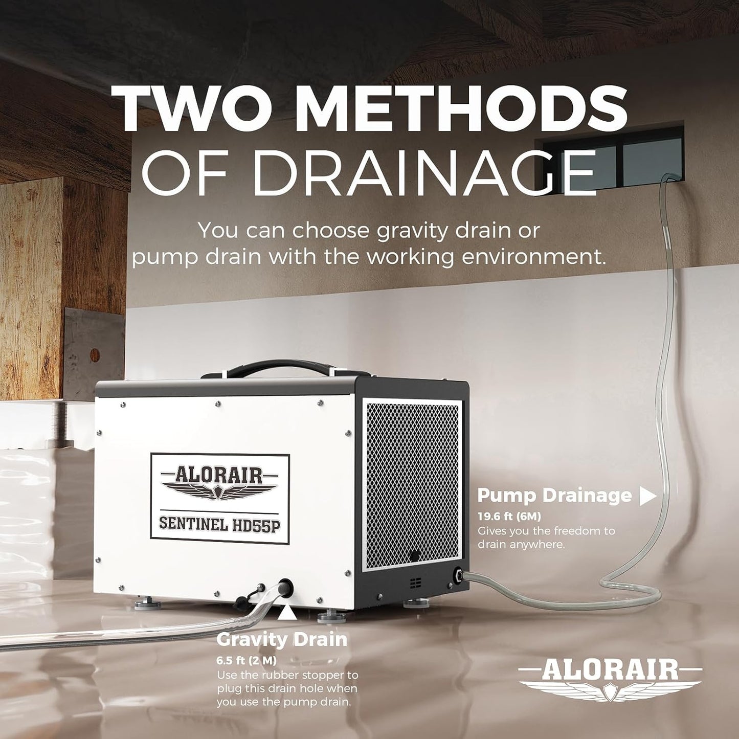 ALORAIR Crawl Space Dehumidifier, 120 PPD Crawlspace Dehumidifiers with Drain Hose and Pump for Basement, Portable Compact Auto Defrost Under House Industry Commercial Dehumidifier
