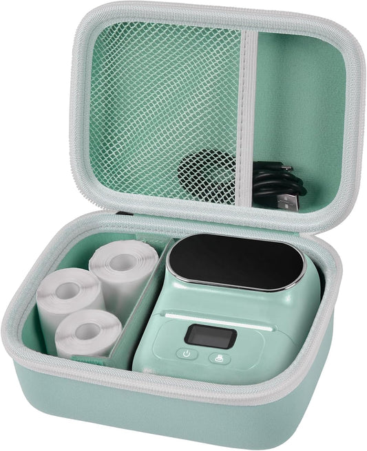 Case Compatible with Phomemo M110 Label Maker - Portable Mini Bluetooth Thermal Label Maker Carrying Storage Bag for Printer Labels, USB Cable and Accessories Black (Box Only)-Green