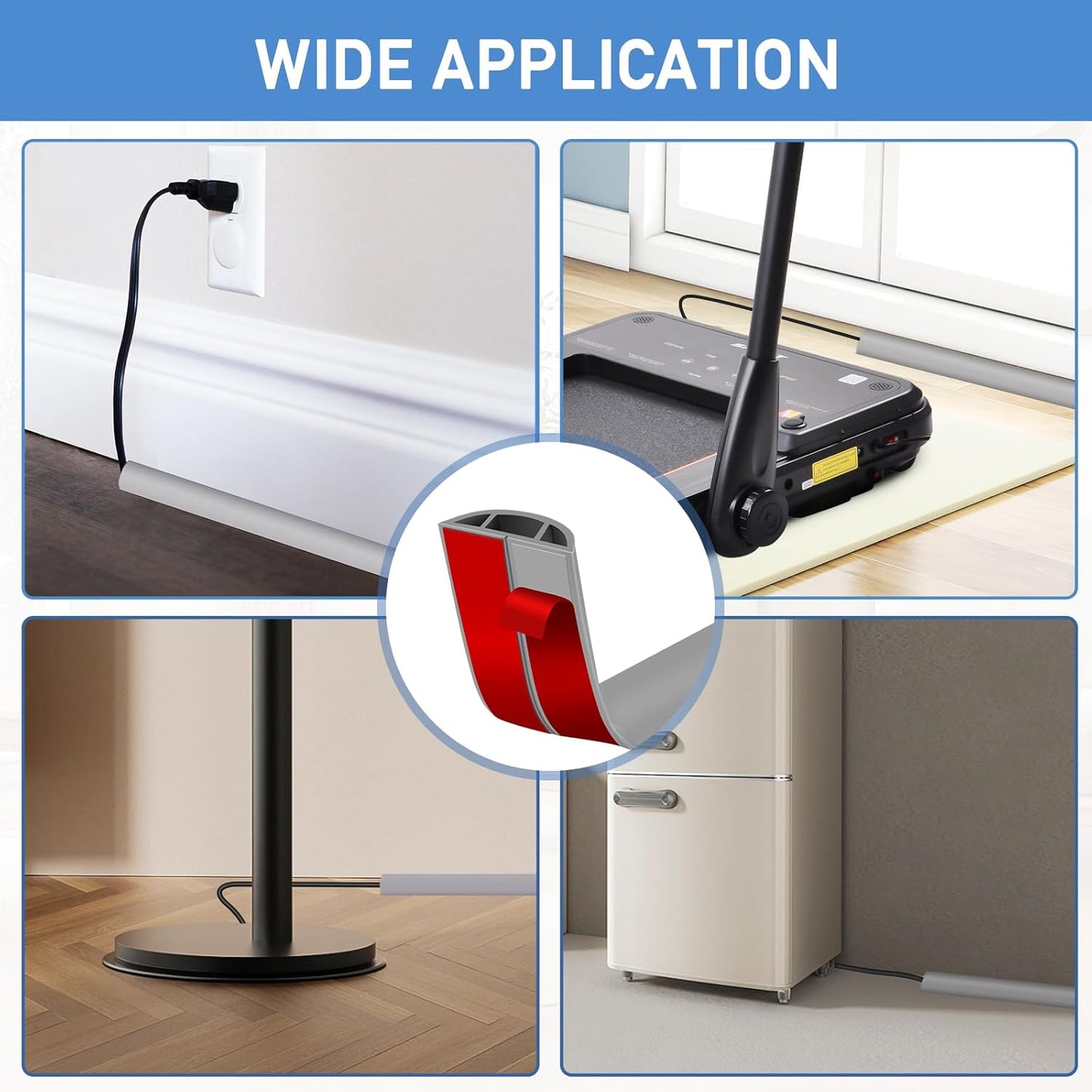 Floor Cord Cover Self Adhesive Cord Hider Floor Extension Cord Covers for Floor Power Cord Protector Cable Management Prevent Cable Trips Cable Cavity 0.59" W x 0.31" H (Grey, 10Ft)