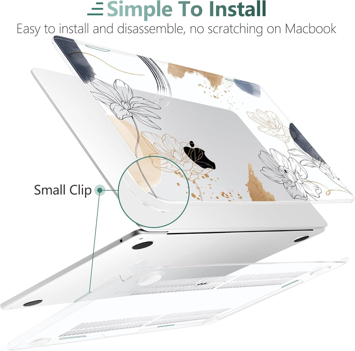 TWOLSKOO Compatible with M4 MacBook Air 15 inch Case 2025-2023 Released Model M4 A3241 M3 A3114 M2 A2941, Plastic Hard Shell & Screen Protector & Keyboard Cover & Trackpad Film, Florals X450