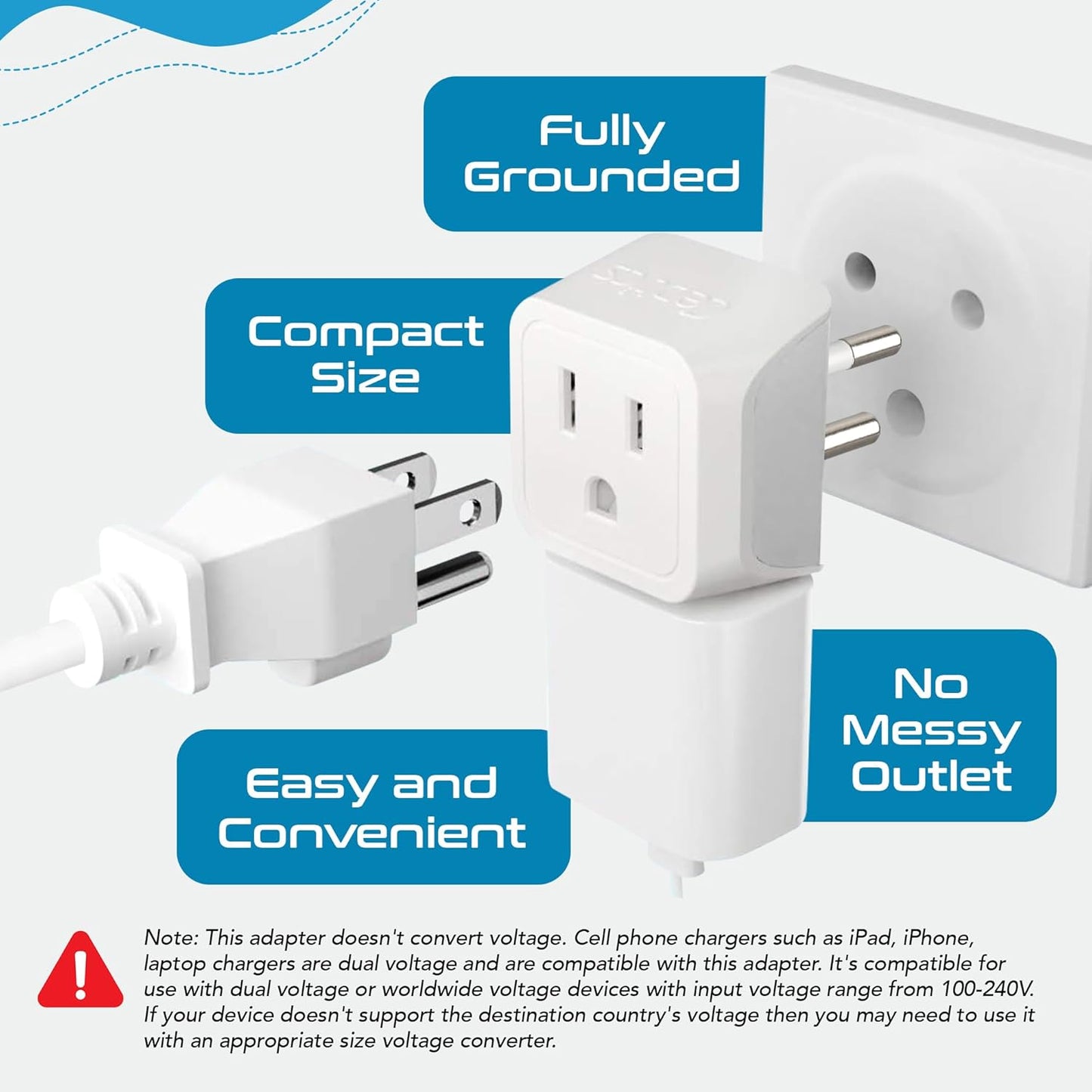 Ceptics Thailand Travel Adapter with Dual Usa Input (Type O) Ultra Compact - 3 Pack - Safe Grounded Perfect for Cell Phones, Laptops, Camera Chargers and More (CT-18)