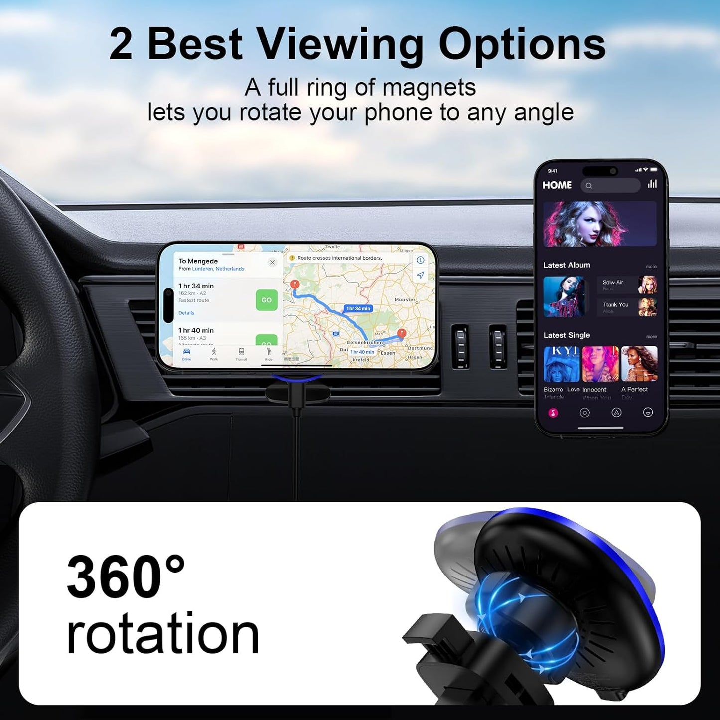 15W Magnetic Car Mount Wireless Charger for Samsung Galaxy S25 Ultra Z Fold7 Flip7 S24 FE S23 Plus S22 S21 MagSafe Wireless Charger Air Vent Auto Car Phone Holder for iPhone 16e 16 Pro Max/Plus 15 14