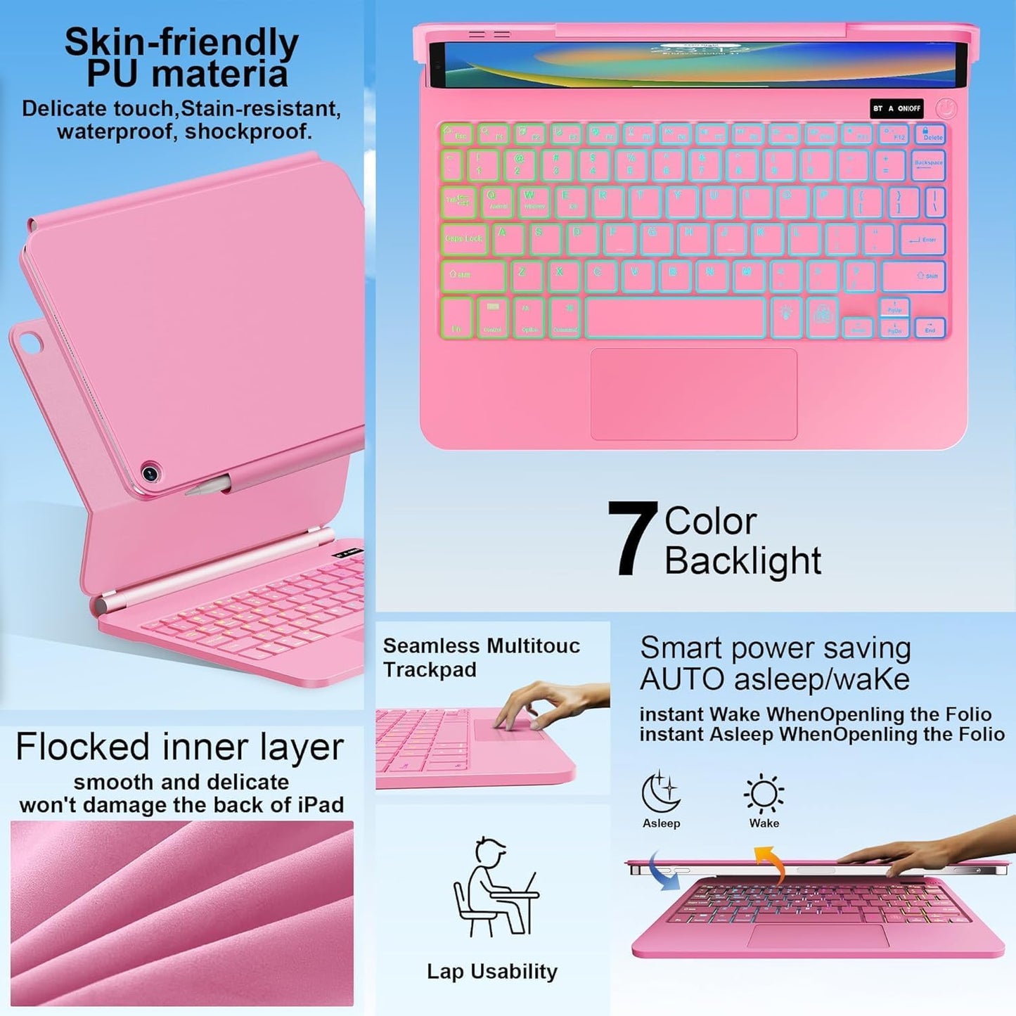 for iPad 9th Generation Case with Keyboard,Magic Style Keyboard Case for iPad 9th/8th/7th Gen 10.2 inch - Floating Cantilever Magnetic (Pink)