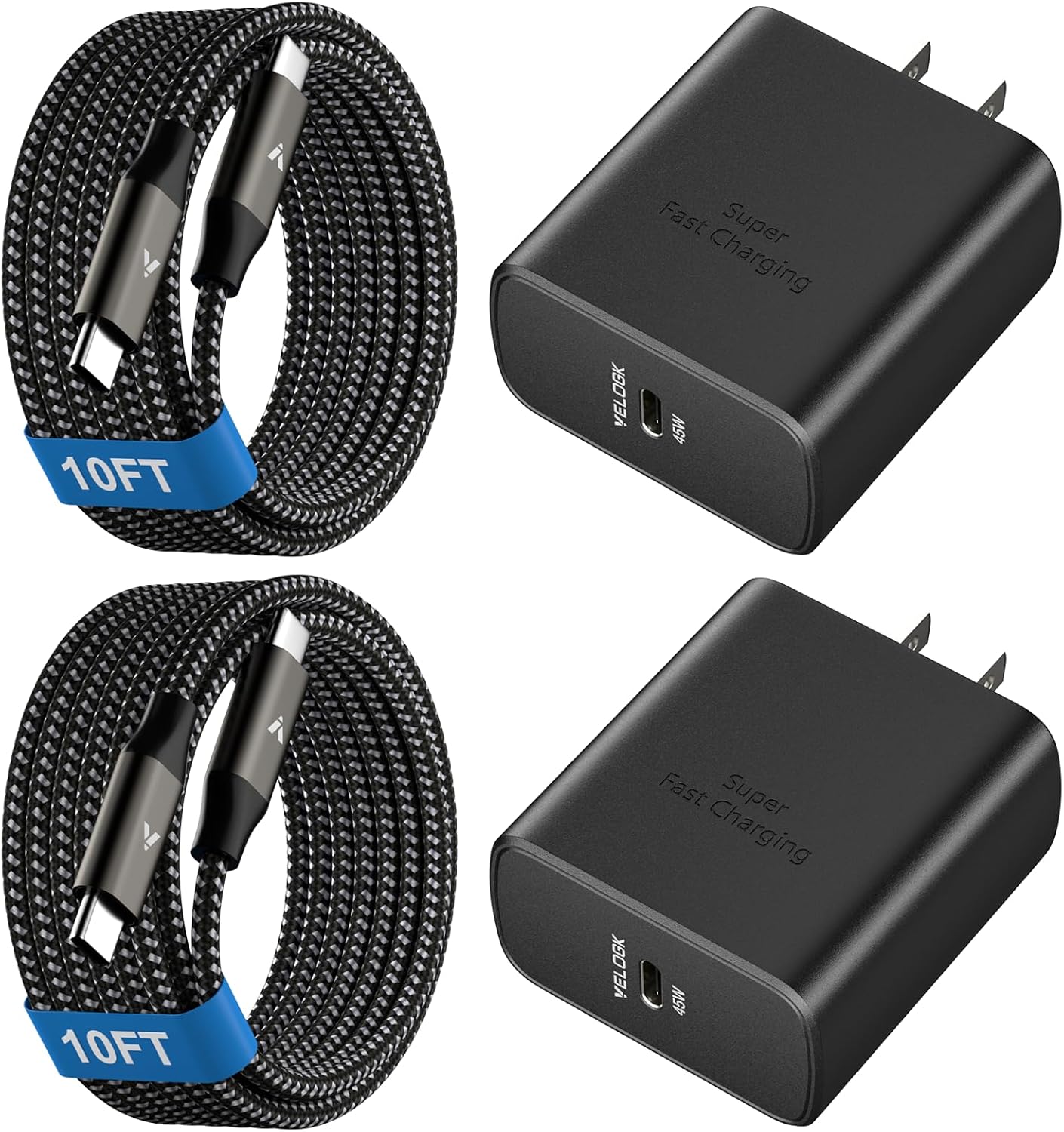 45W Super Fast Charger USB C, 45 Watt Type-C Android Phone Charger Fast Charging Block with 10FT Type C Cords for Samsung Galaxy S25 Ultra/S24 Ultra/S24+/S23 Ultra/S23+/S22 Plus/S20, Tab S9/S8 Ultra