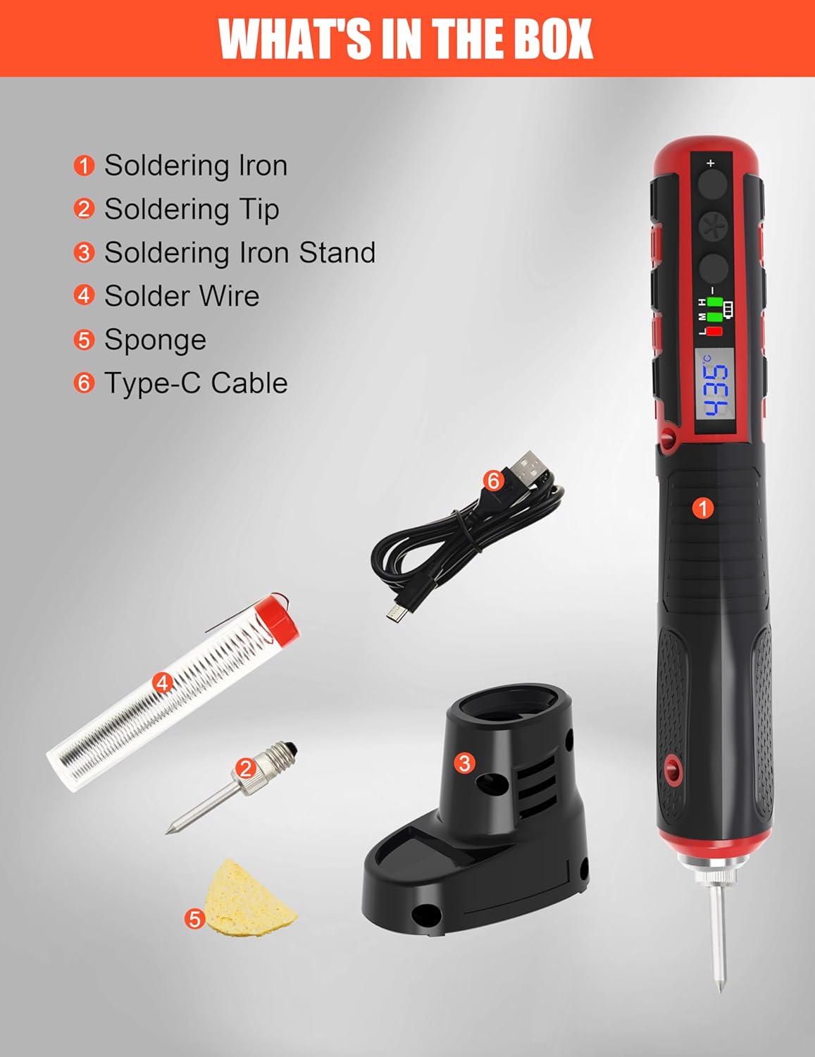FrogBro Cordless Soldering Iron with Adjustable Cordless Temperature 392°F-842°F Type-C Fast Charging, LED Display, Portable Rechargeable Soldering Kit，Auto Sleep/Shut-Off & Safety Lock