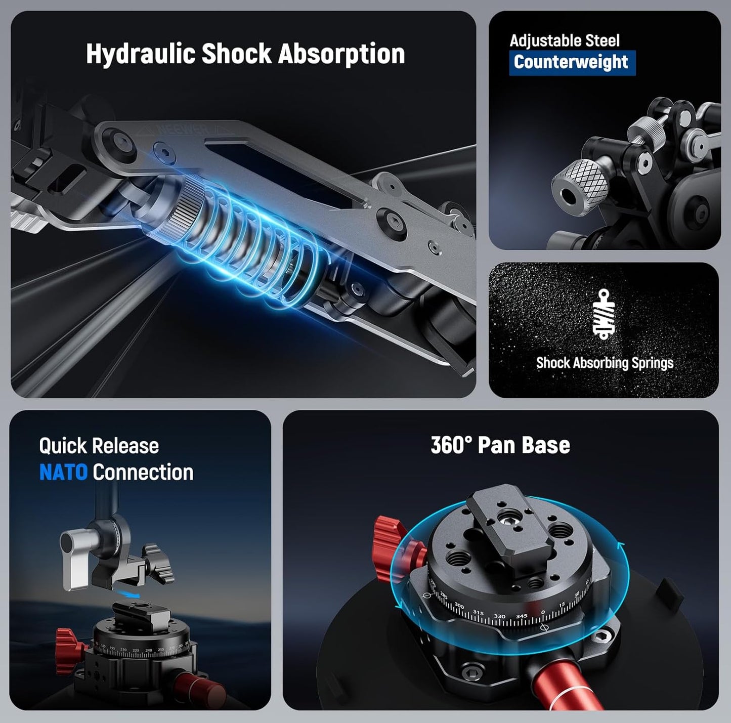 NEEWER Vacuum Suction Cup Car Mount for Action Camera with Hydraulic Boom Arm, NATO Rail, Compatible with DJI Osmo Pocket 3 Insts360 X5 X4 X3 GoPro Hero Adapter Mobile Phone Holder, 500 g Max Load