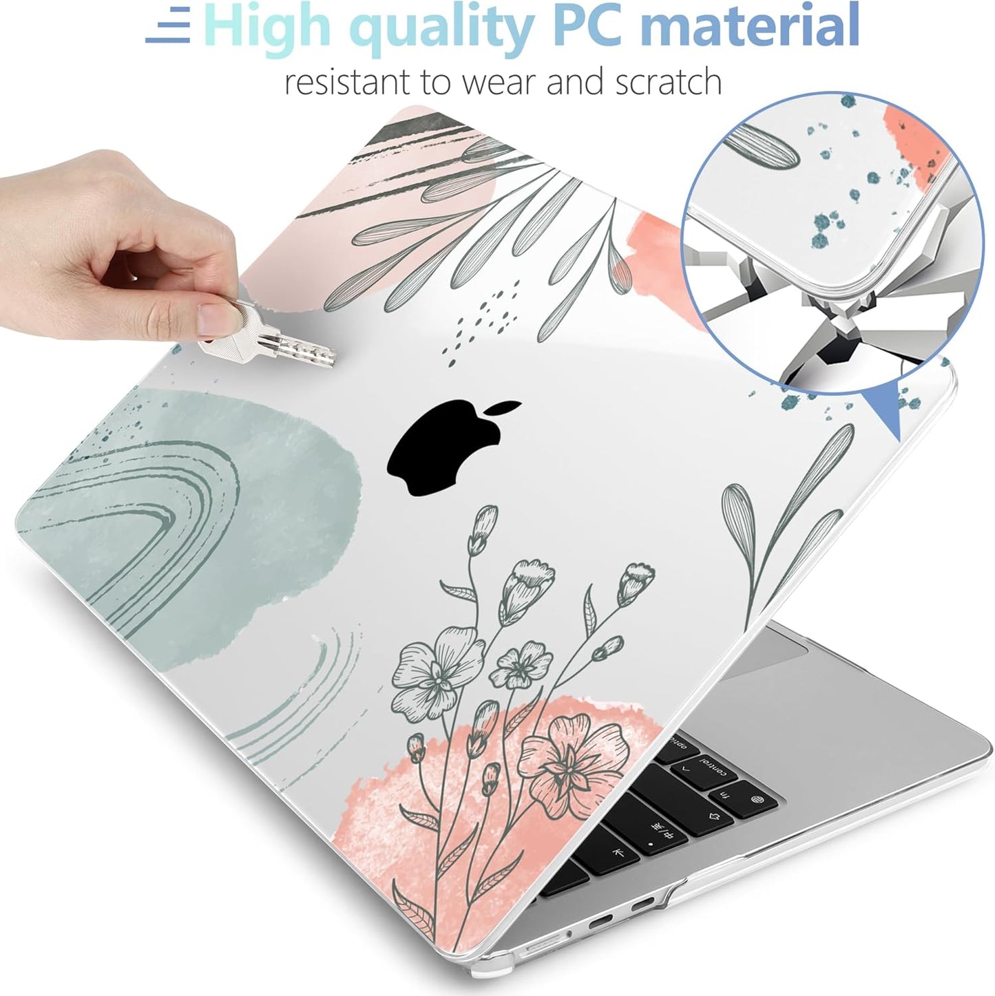 MEEgoodo for M4/M3/M2 MacBook Air 15.3 inch Case 2025 2024 2023, Case Fit Model (A3241/A3114/A2941) for MacBook Air 15 inch, Laptop Hard Shell with Keyboard Cover, Watercolor Floral 3