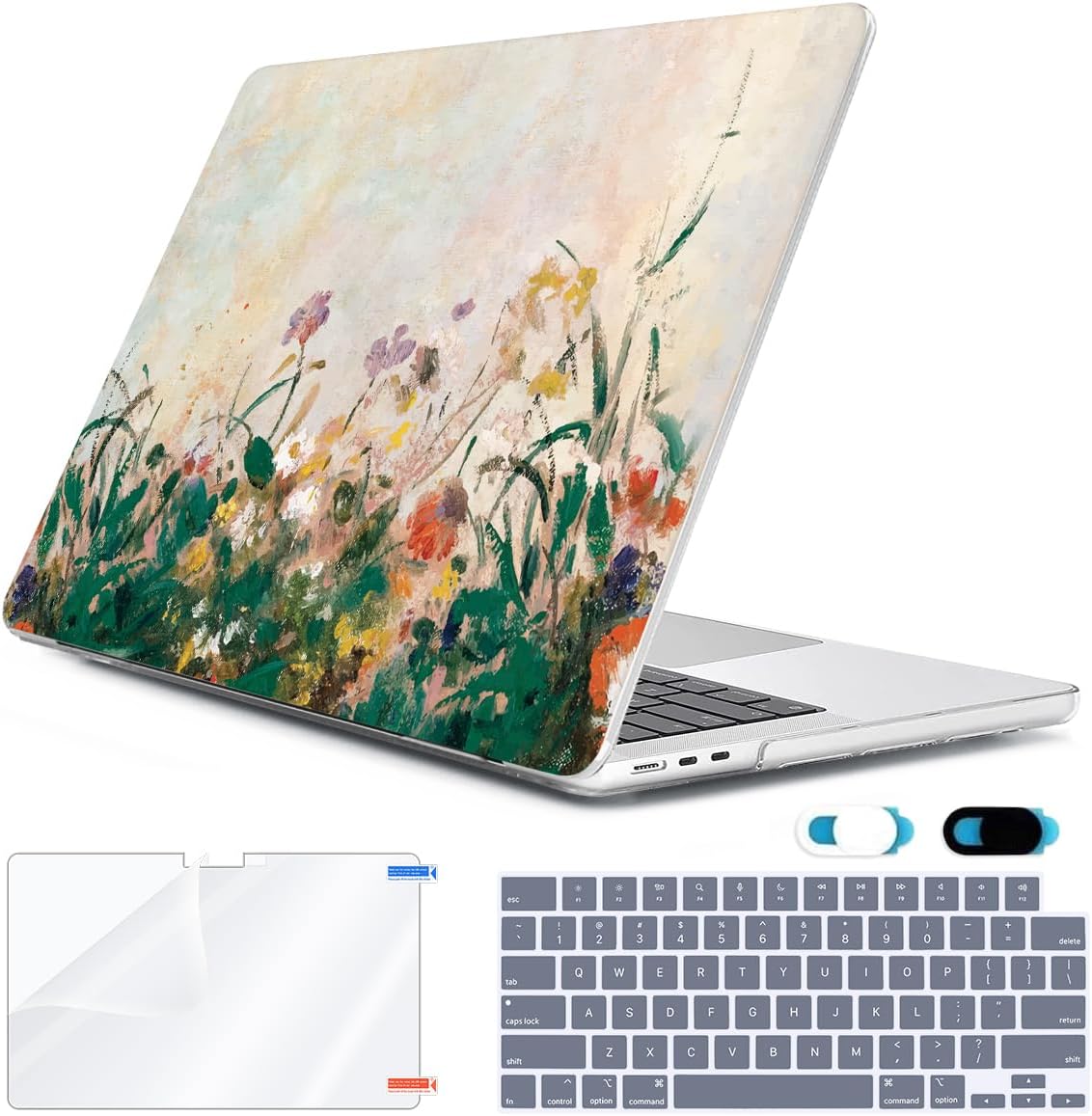 Compatible with MacBook Air 13.6 inch Case 2025 2024 2023 2022 Release M4 A3240 M3 A3113 M2 A2681 with Touch ID, Plastic Hard Shell Case&Keyboard Cover&Screen Film&Webcam Cover, Oil Painting