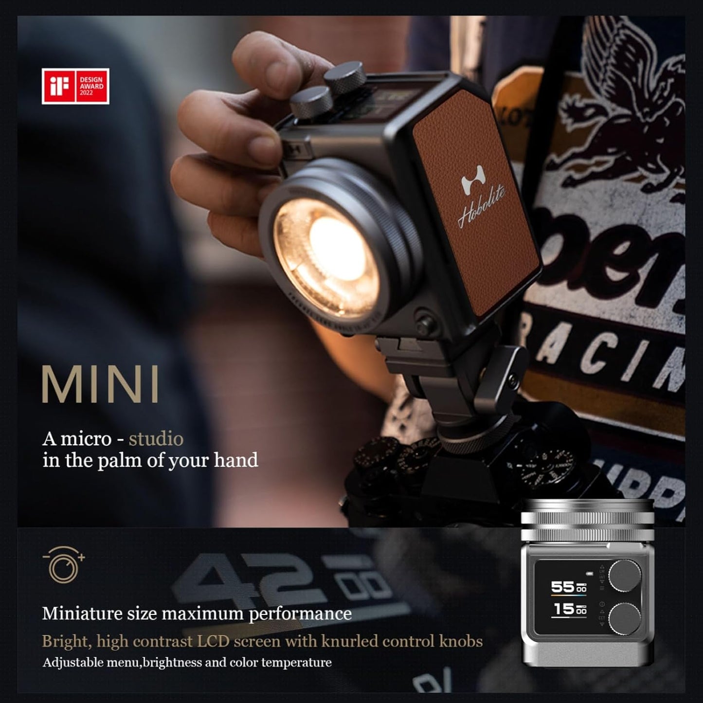 Harlowe Portable Mini LED Photography Lighting Creator Kit, 20W Travel Studio Light for Photoshooting and Video Recording, Bi-Color 2700K-6500K CRI/TLCI 96+ on Camera Light