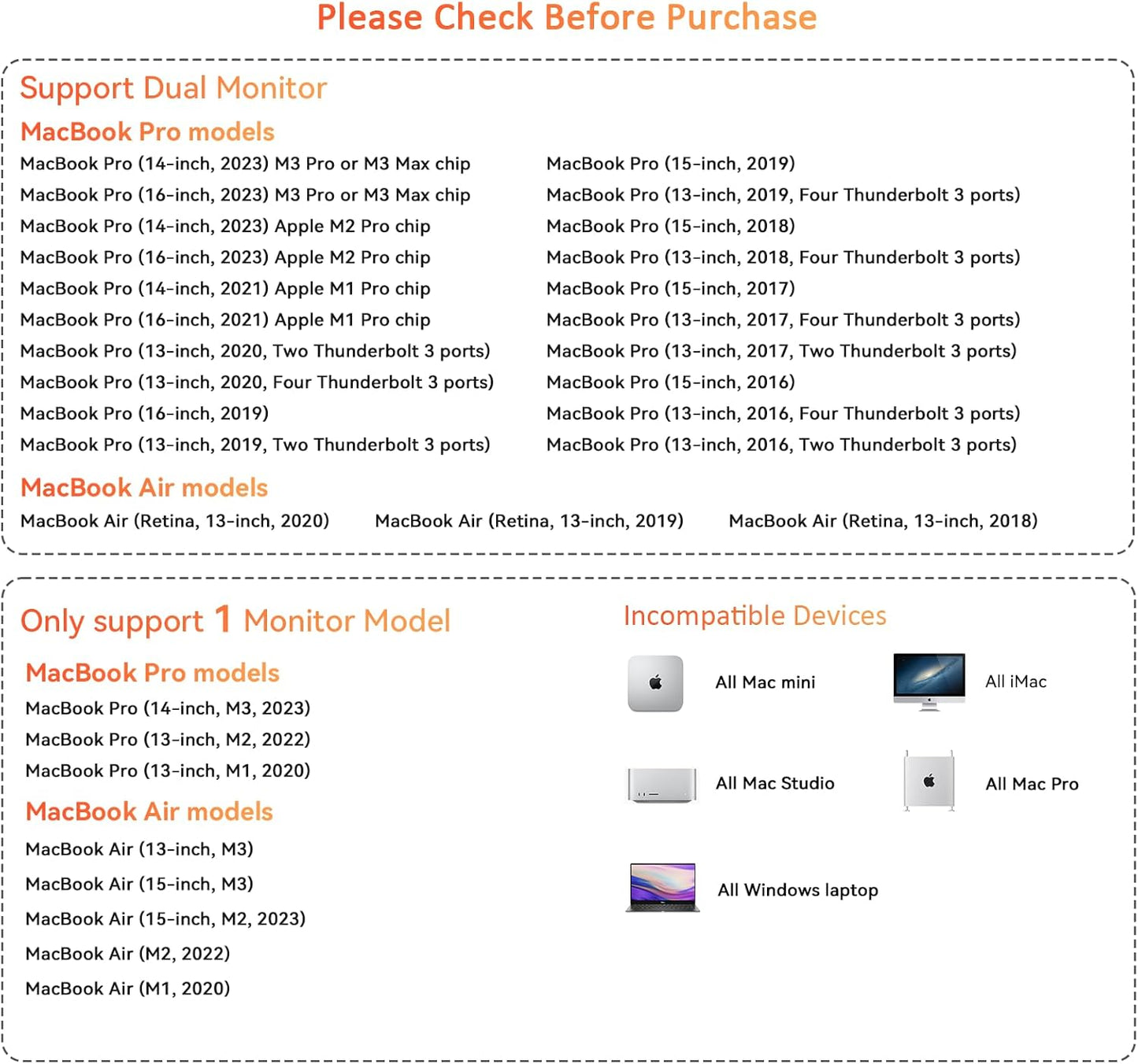 TobenONE MacBook Docking Station Dual Monitor 4K with 100W Power Adapter, 13-in-2 USB C Docking Station for MacBook Pro/Air, Laptop Dock Stand with 2 HDMI, VGA, 5 USB, PD 3.0, RJ45, SD/Micro SD, Audio