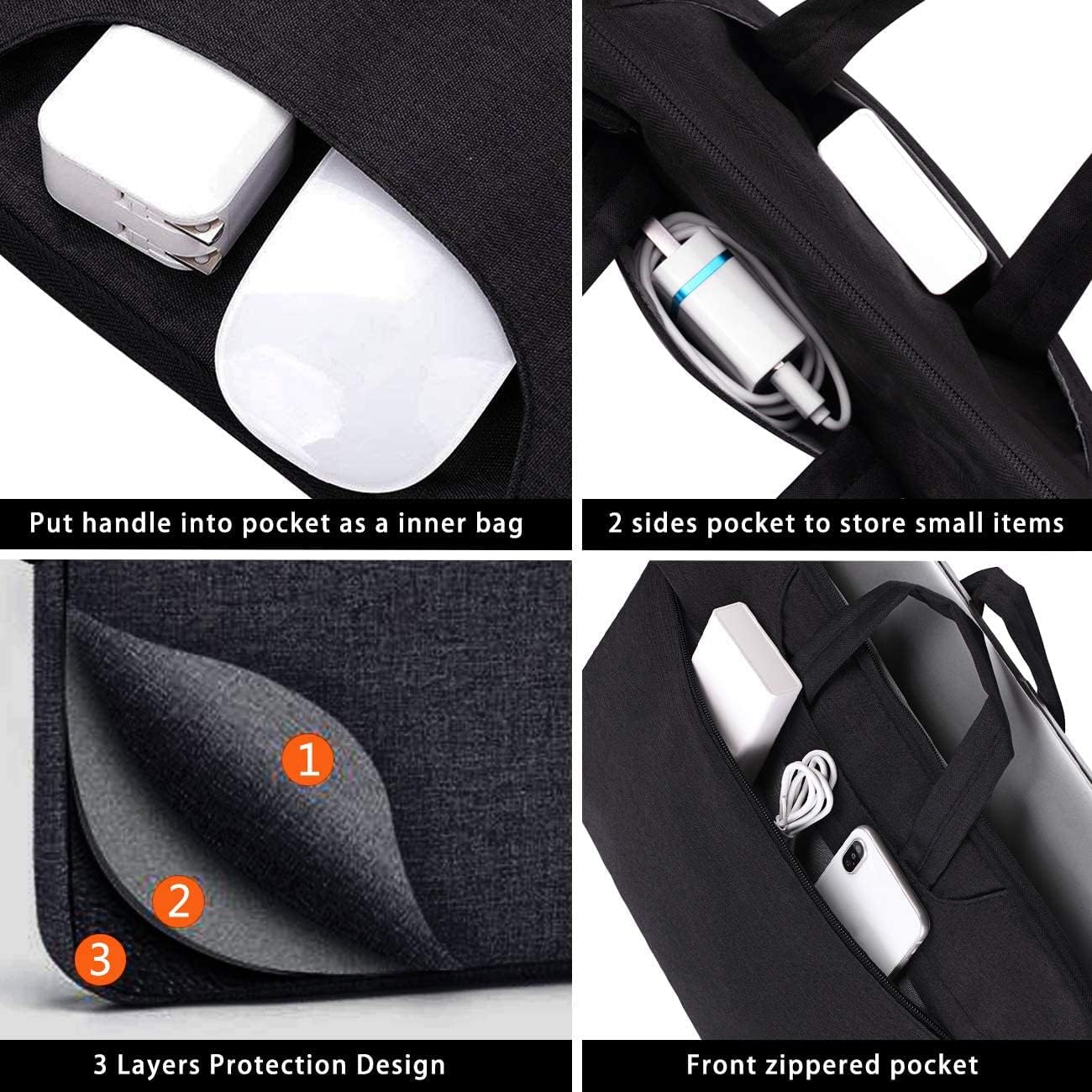 Voova Laptop Bag 15.6 Inch, Waterproof Computer Sleeve Carrying Case with Shoulder Straps & Handle Compatible with Macbook Air 15 M2/M3/M4, MacBook Pro 15/16, 15-16 Inch Hp Dell Lenovo Asus, Black