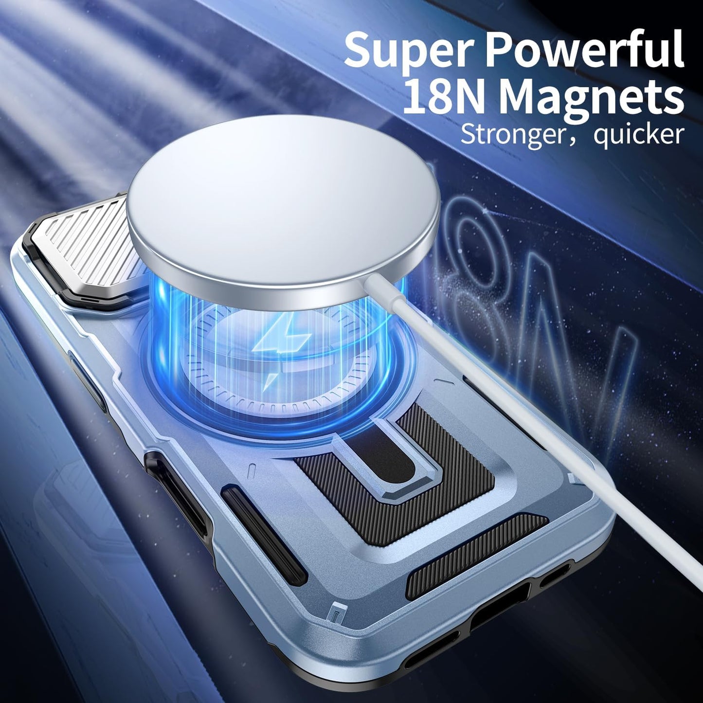 Camera Stand Case for iPhone 16 Pro Max, [Compatible with MagSafe] [Lens Cover] 2024 Version Military Grade Protective Soft Case for iPhone 16 Pro Max 6.9 inch Men Women, Blue