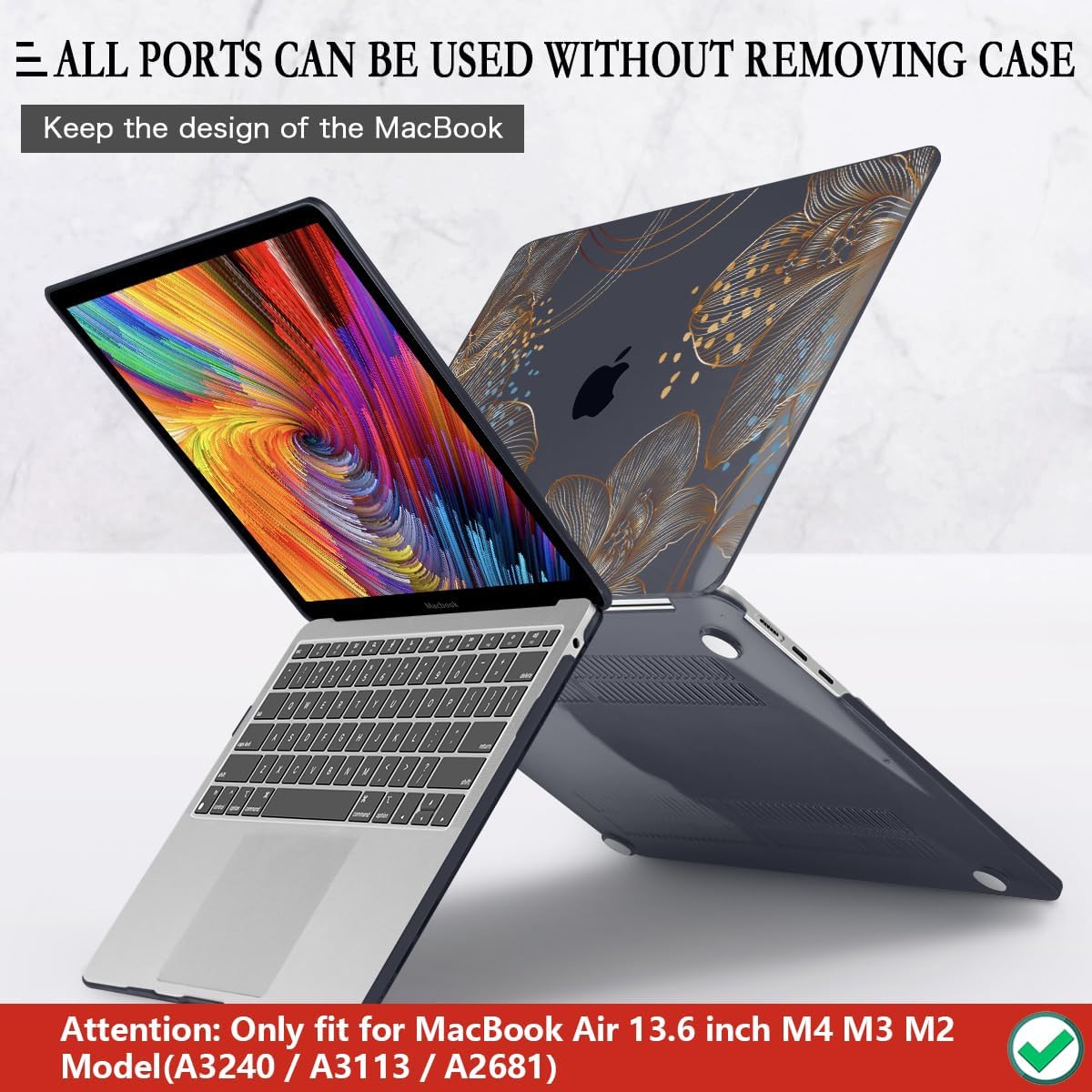 CISSOOK Gorgeous Flower Case for MacBook Air 13.6 inch M4 M3 M2 2025 2024 2022 Release, Hard Shell Case with Keyboard Cover +Screen Protector for MacBook Air 13 inch A3240 A3113 A2681