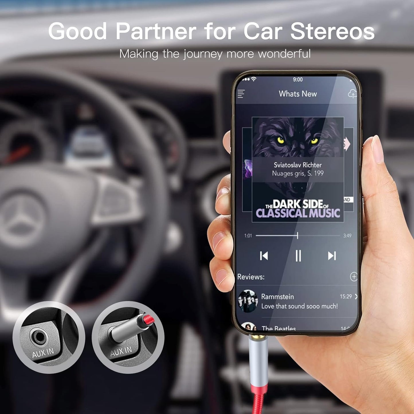 3.5mm Extension Cable 6.6ft - Headphone Extension Cable Nylon Braided Aux Cord Extender for Smartphones, Tablets, Media Players (No Mic Support) -Red