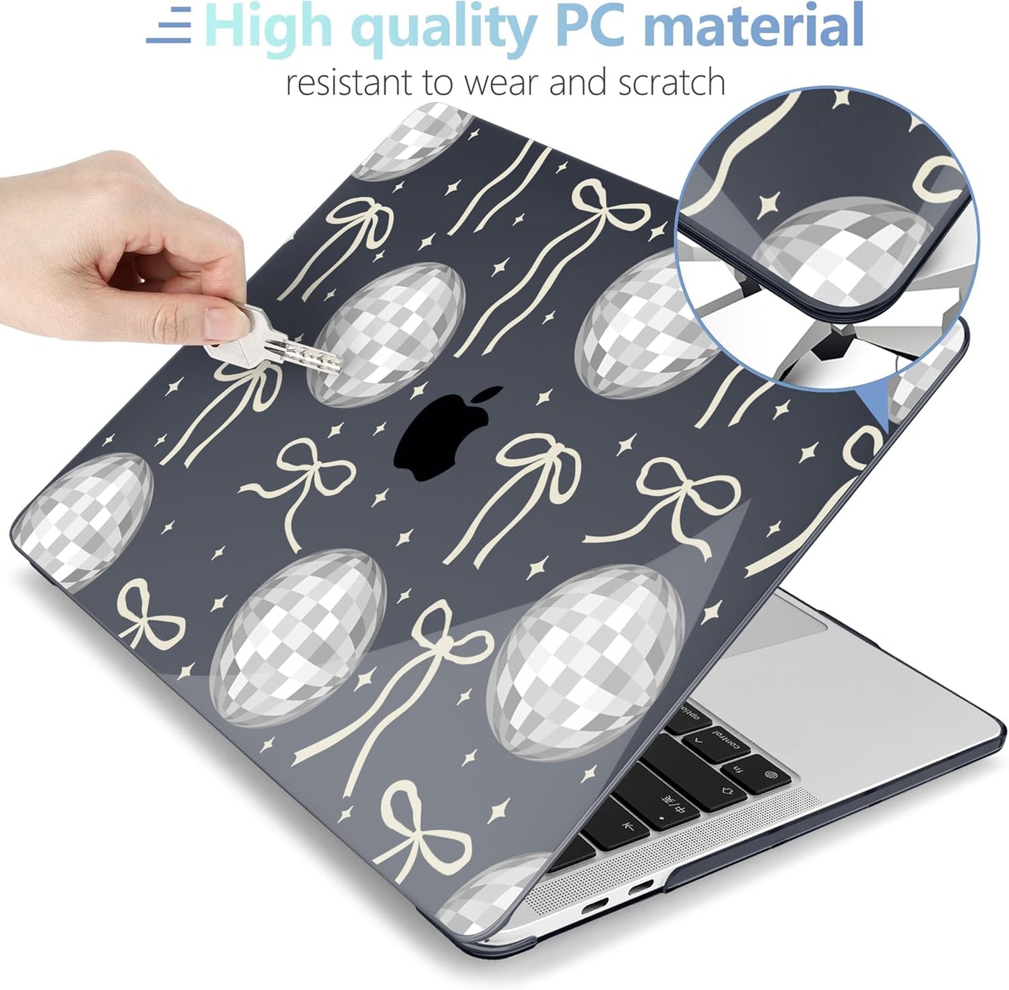 MEEgoodo Case for MacBook Pro 13 inch Case 2022 2021 2020 New A2338 M2/M1 A2251 A2289, Laptop Hard Shell with Keyboard & Camera Cover Compatible with 13 inch MacBook Pro, Silver Disco Balls & Bows