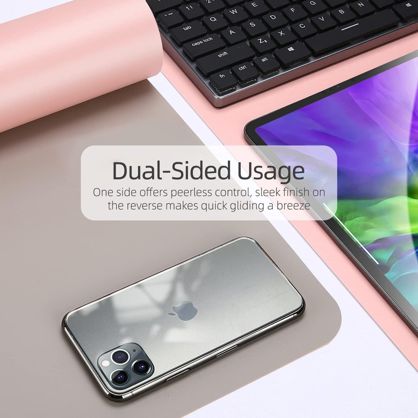 Dual-Sided Multifunctional Desk Pad, Waterproof Desk Blotter Protector, Leather Desk Wrting Mat Mouse Pad (47.2" x 23.6", Pink)