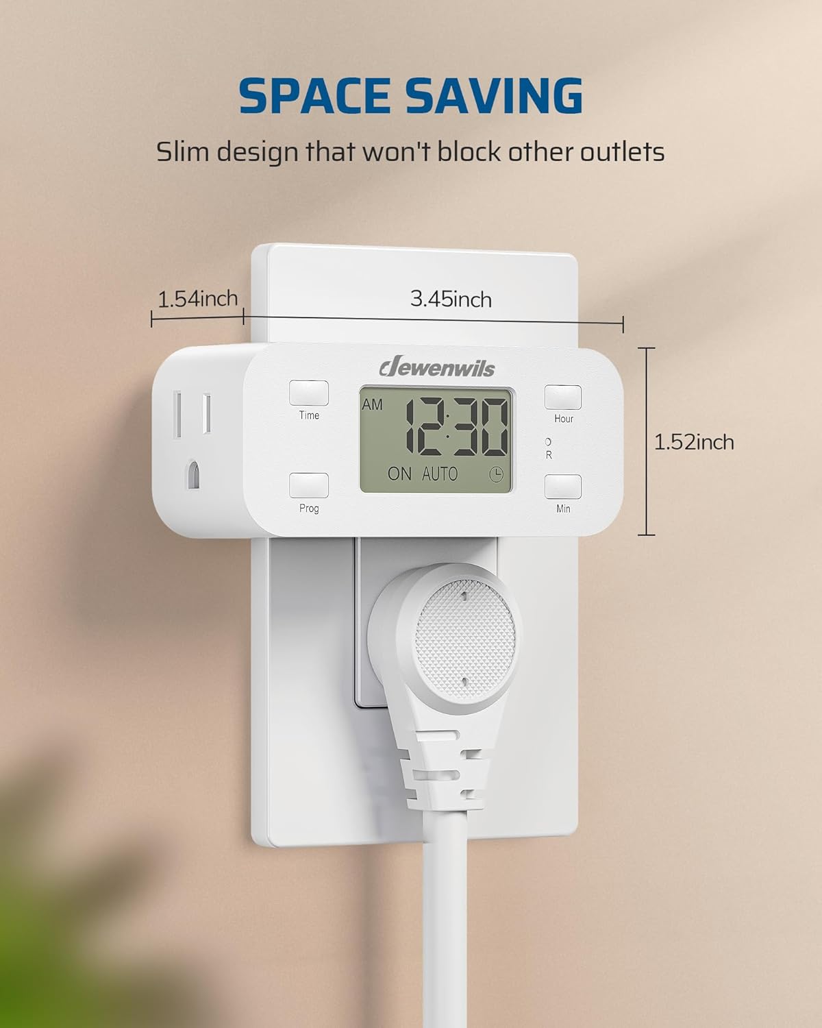 DEWENWILS 24 Hour Programmable Digital Timer Outlet, 2 Pack Timers for Electrical Outlets, Light Timer for Indoor Lamp Fan Aquarium, 1 Grounded Outlet, 125V/15A/1000W, 3 Prong, 1/2 HP