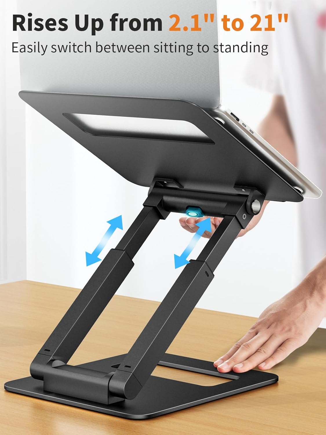 tounee Laptop Stand for Desk Adjustable Height, Telescopic Computer Stand with Pull Out Design Ergonomic Laptop Riser Fits All Laptops 10-17"-Black