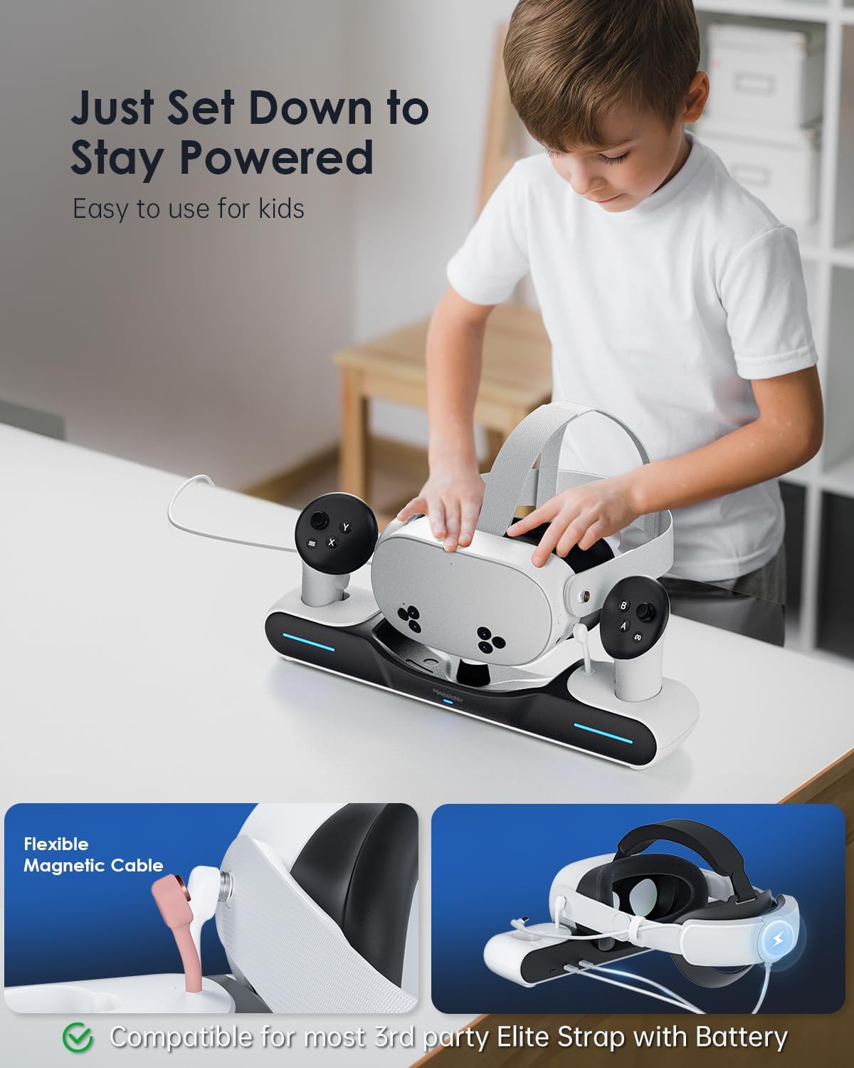 Charging Dock for Meta Quest 3/3S Charging Station Magnetic Charger for Meta Quest 3/3S Accessories Charging Stand