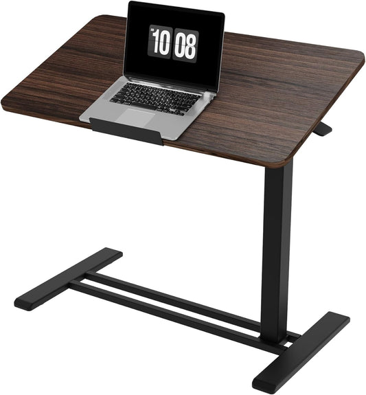 FLEXISPOT H7 PRO Mobile Standing Desk Adjustable Overbed Table Pneumatic with Wheels 90°Tiltable Portable Laptop Desk Rolling Computer Cart Foldable Bedside Table(31.5" W x 17.7" D, Rustic Brown)